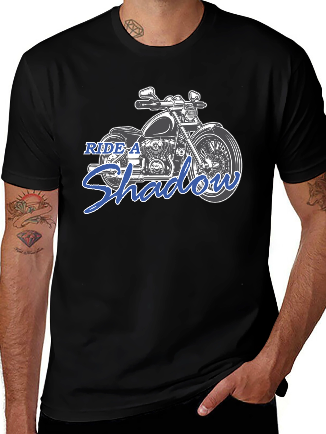 Variant 4 of Ride A Shadow Motorcycle Graphic Tee - Black