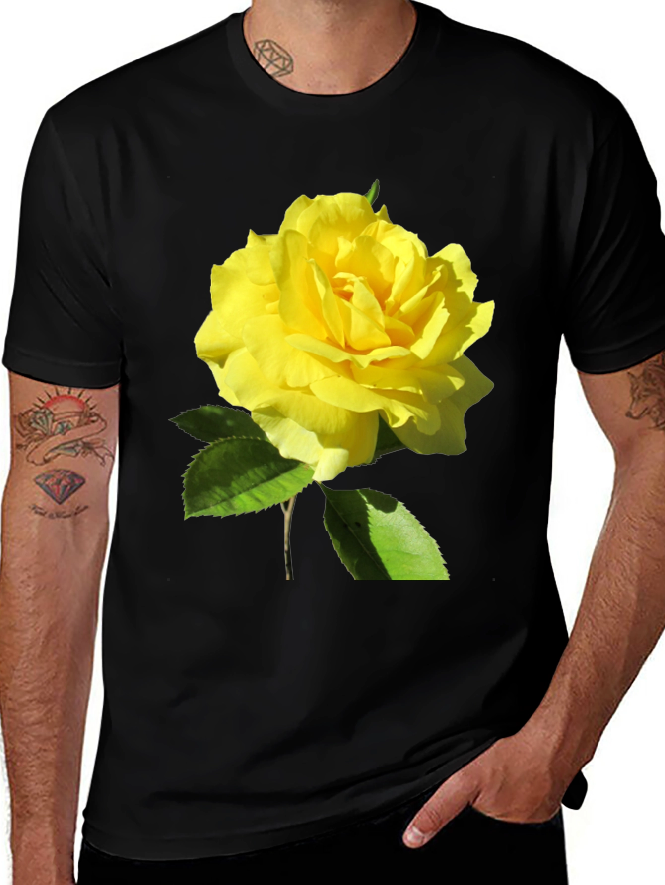 Variant 25 of Yellow Rose Graphic Black T-Shirt - Floral Tee