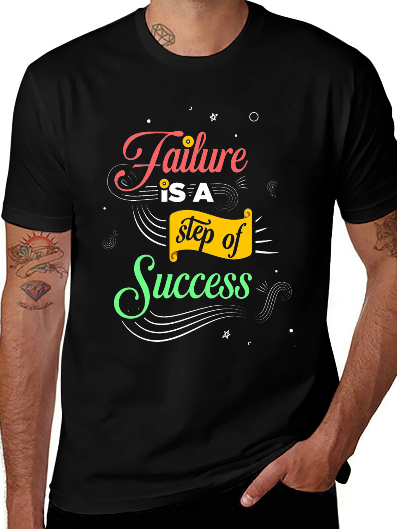 Variant 11 of Motivational 'Failure is a Step of Success' Black T-Shirt