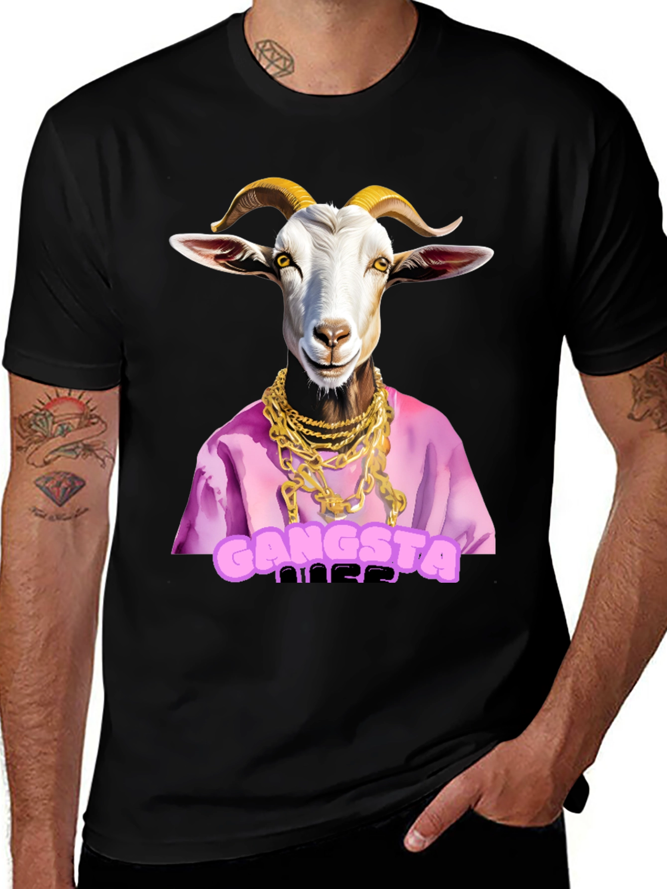 Variant 18 of Gangsta Goat Graphic T-Shirt - Black