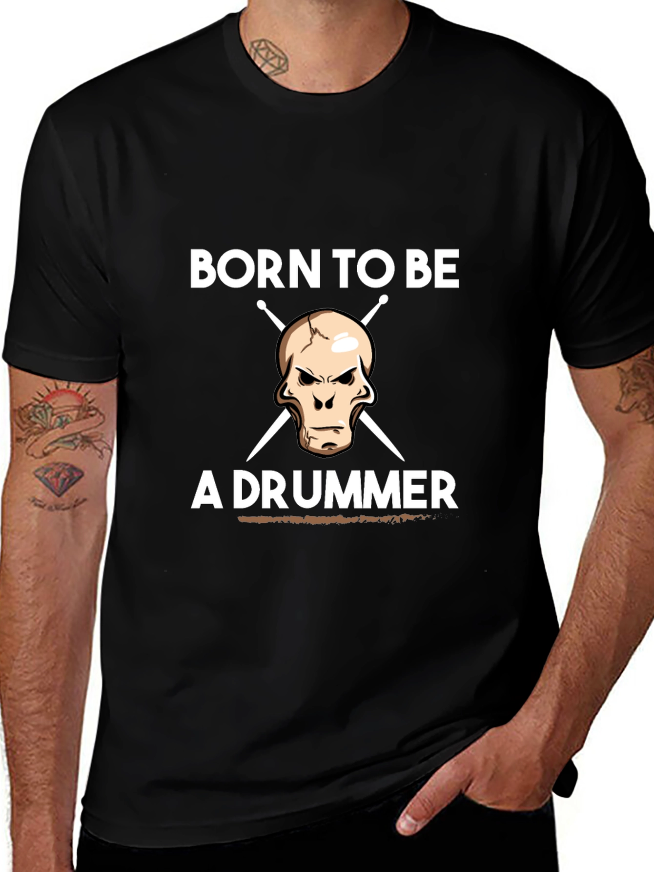 Variant 19 of Born To Be a Drummer Graphic Tee - Black Cotton T-Shirt