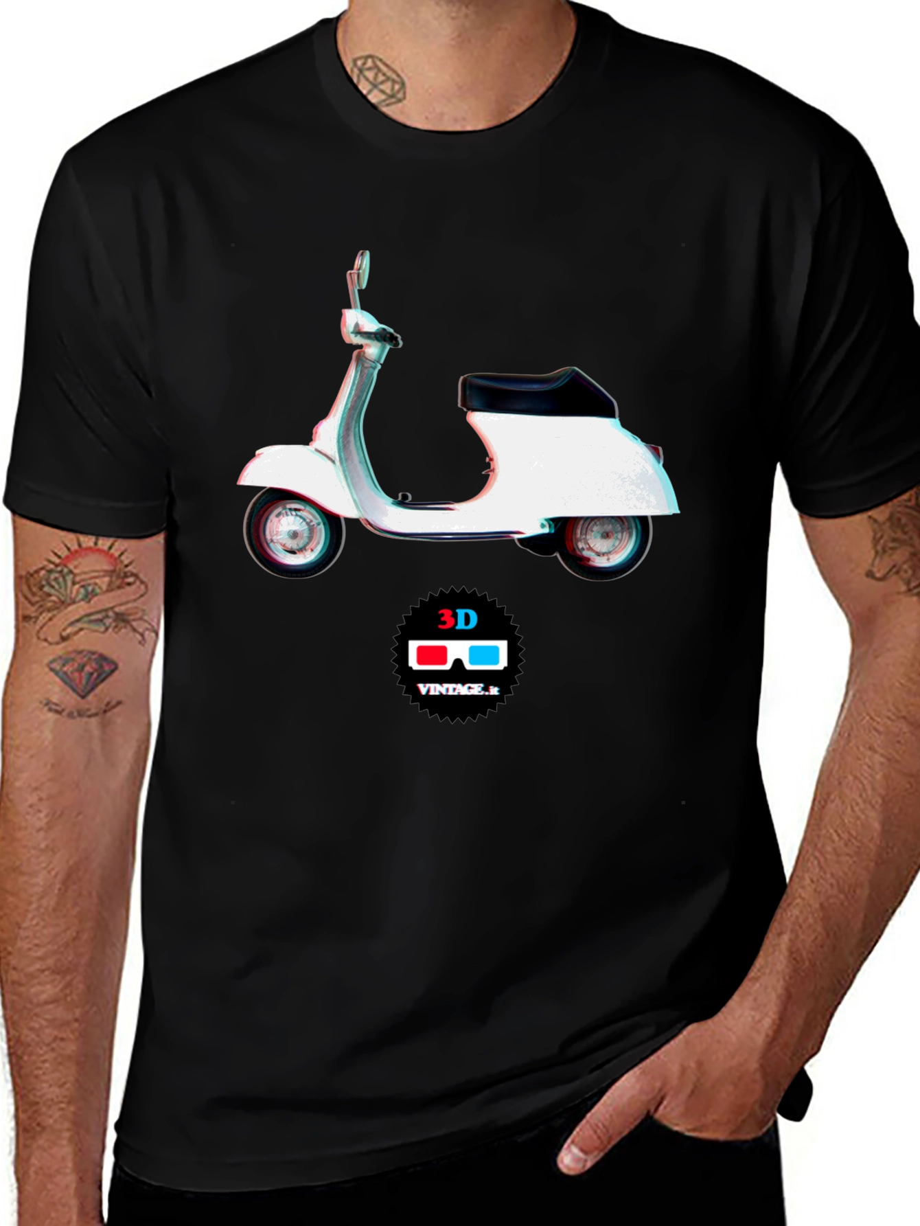 Variant 26 of Vintage 3D Scooter Graphic Tee - Black