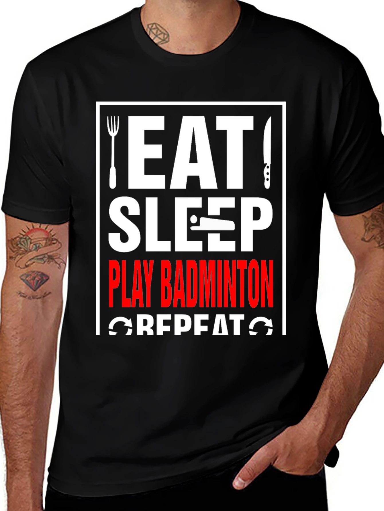 Variant 16 of Eat Sleep Play Badminton Repeat T-Shirt