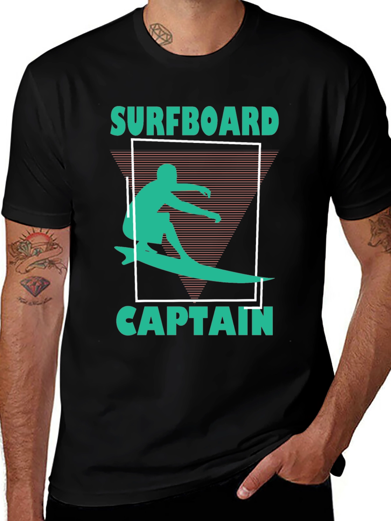 Variant 23 of Surfboard Captain Graphic Tee - Black Cotton T-Shirt
