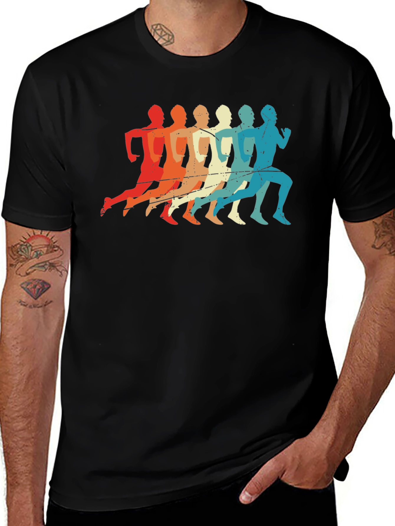Black Retro Runner Graphic T-Shirt - Vintage Style Tee main image