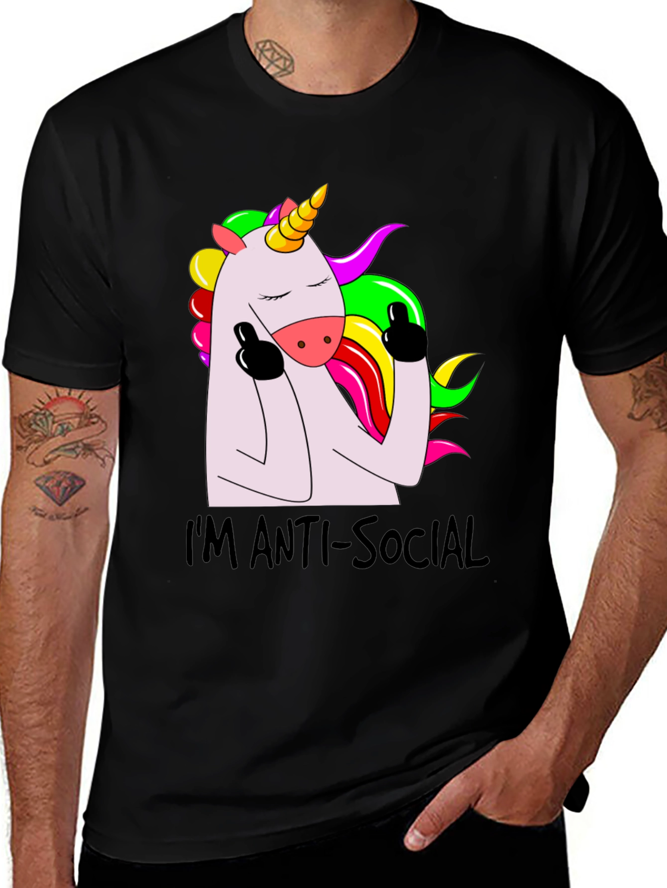 Variant 10 of Anti-Social Unicorn Graphic Tee - Soft Black Cotton