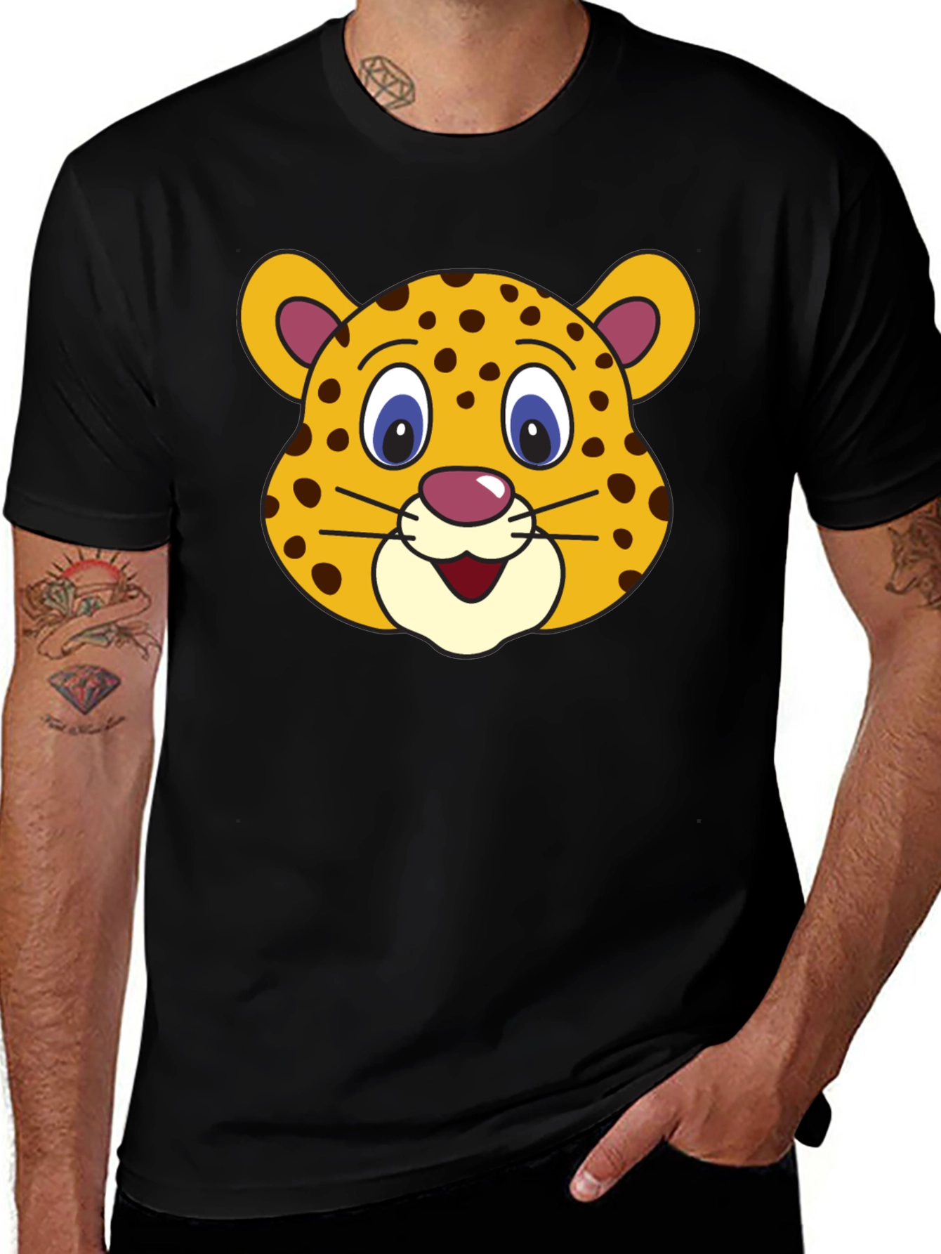 Variant 14 of Cartoon Leopard Graphic Black T-Shirt