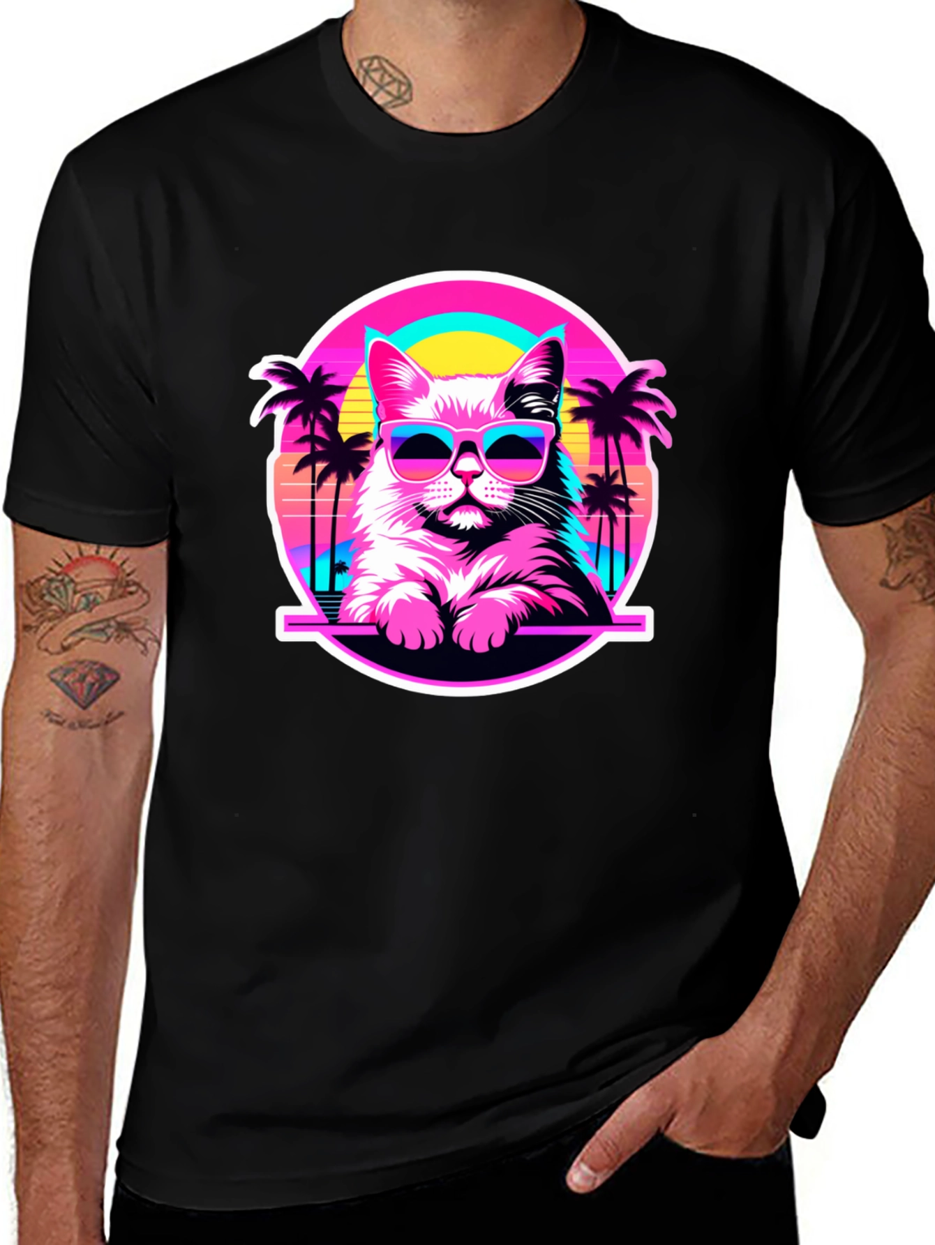 Retro Cat T-Shirt - 80s Style Kitty