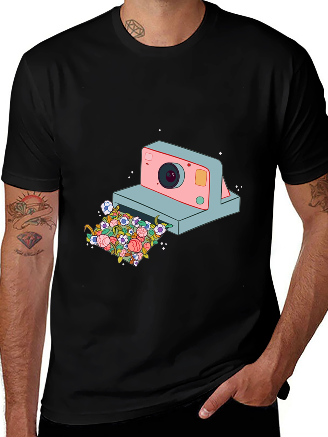 Variant 3 of Floral Camera Graphic T-Shirt