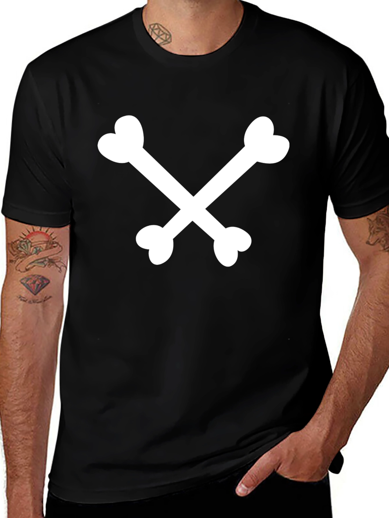Black T-Shirt with White Bones