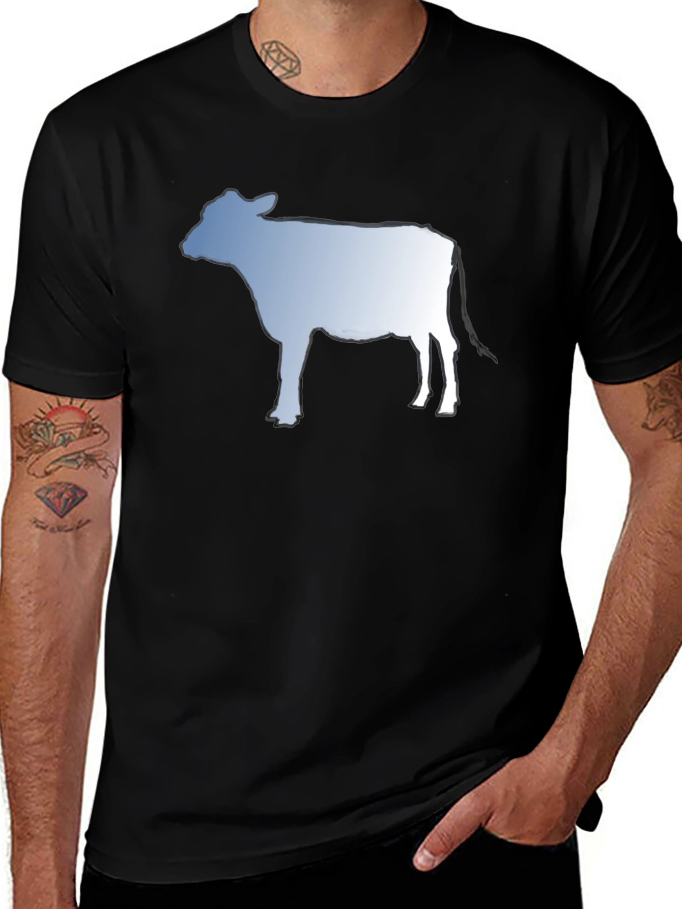 Variant 17 of Cow Silhouette Graphic Tee - Black Cotton T-Shirt