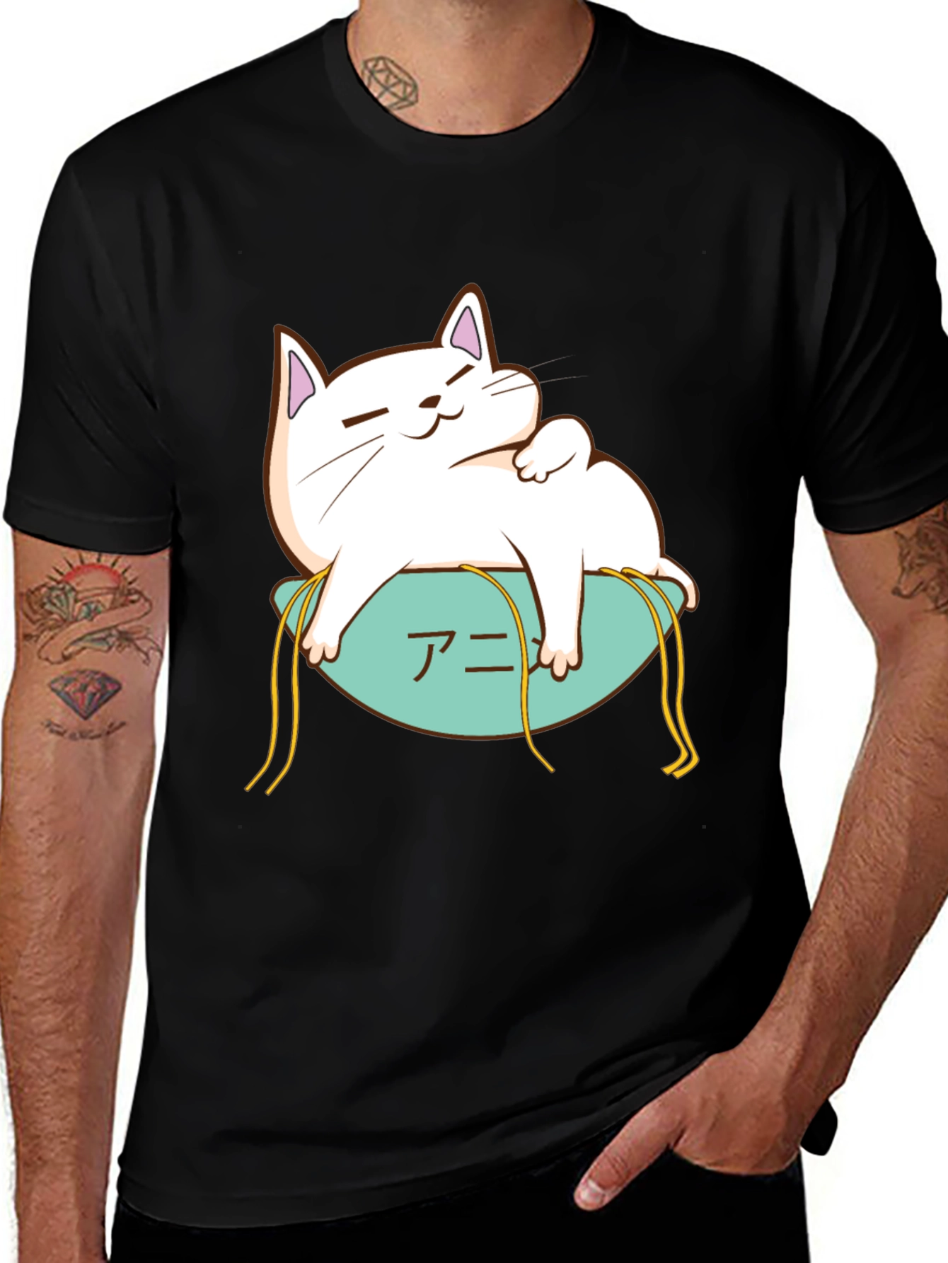 Variant 10 of Cute Cat Anime T-Shirt - Black