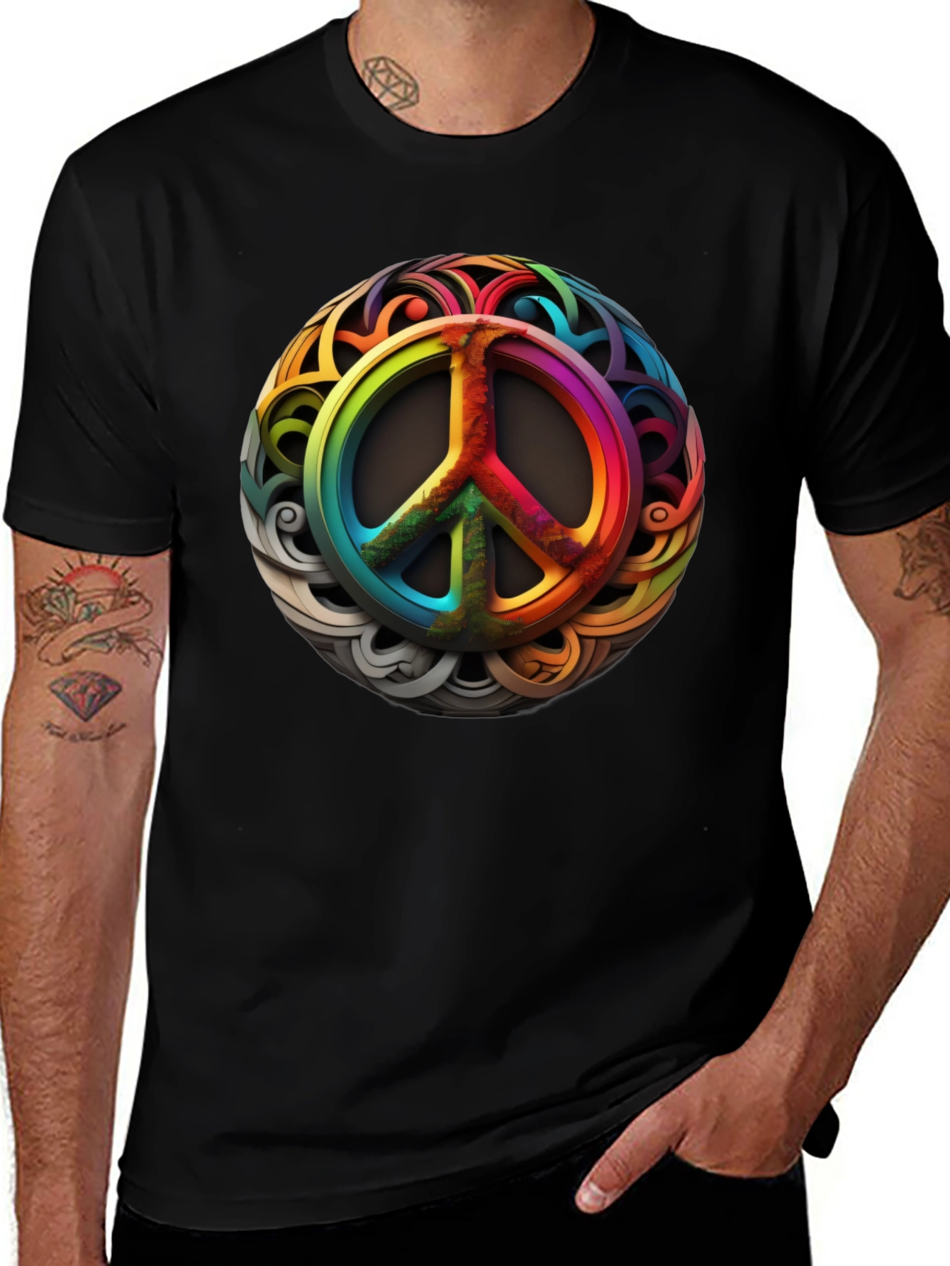 Rainbow Peace Sign Graphic T-Shirt