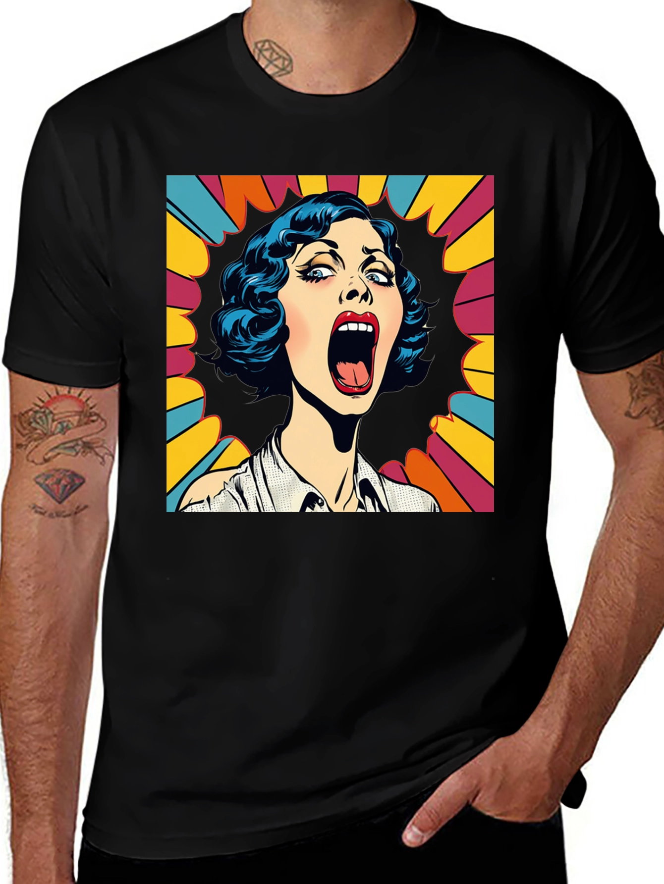 Variant 3 of Pop Art Screaming Woman Graphic Tee - Black