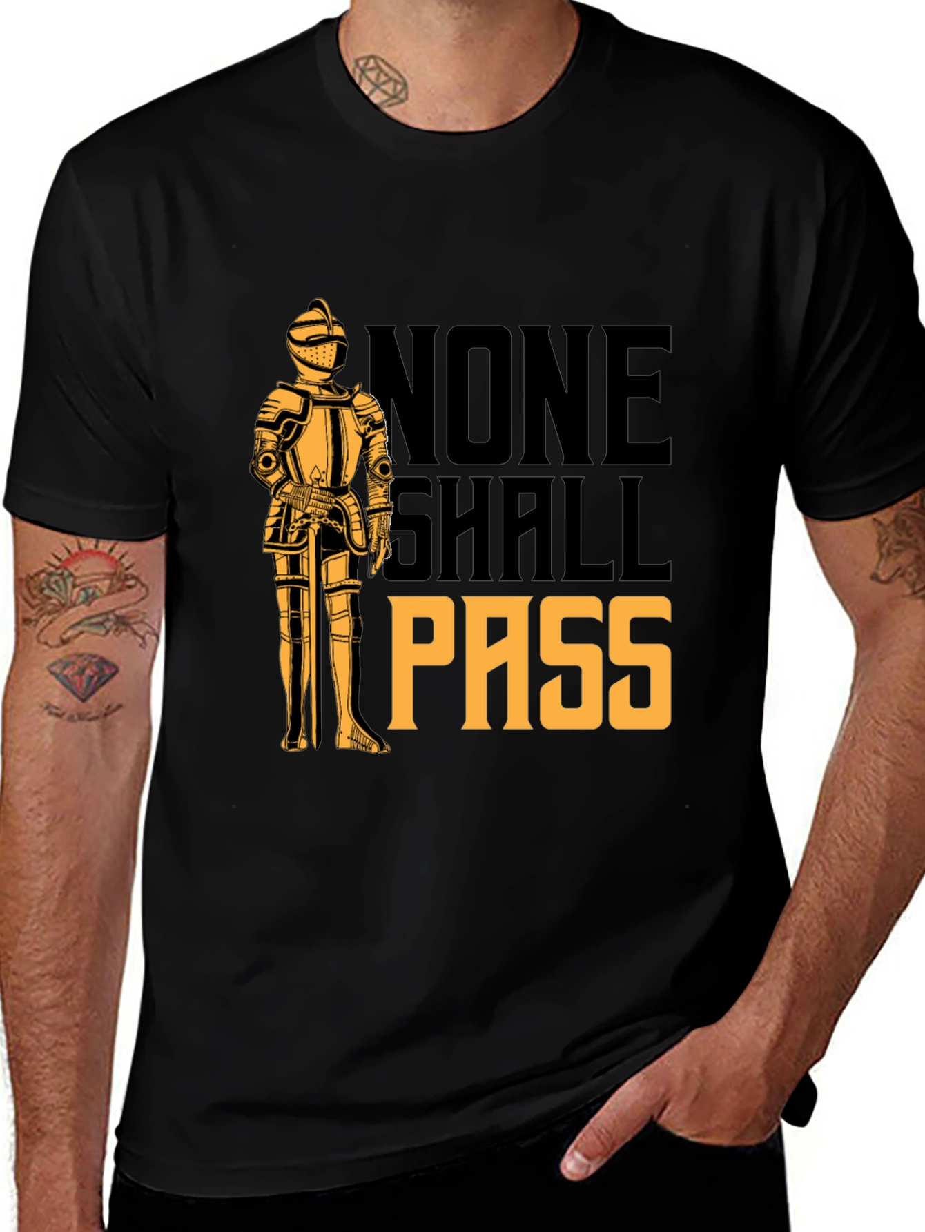 Variant 14 of None Shall Pass Knight T-Shirt - Medieval Humor Tee