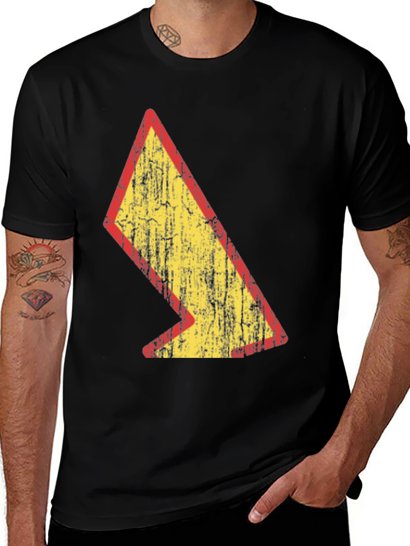 Variant 12 of Retro Down Arrow Graphic Tee - Black Cotton Shirt