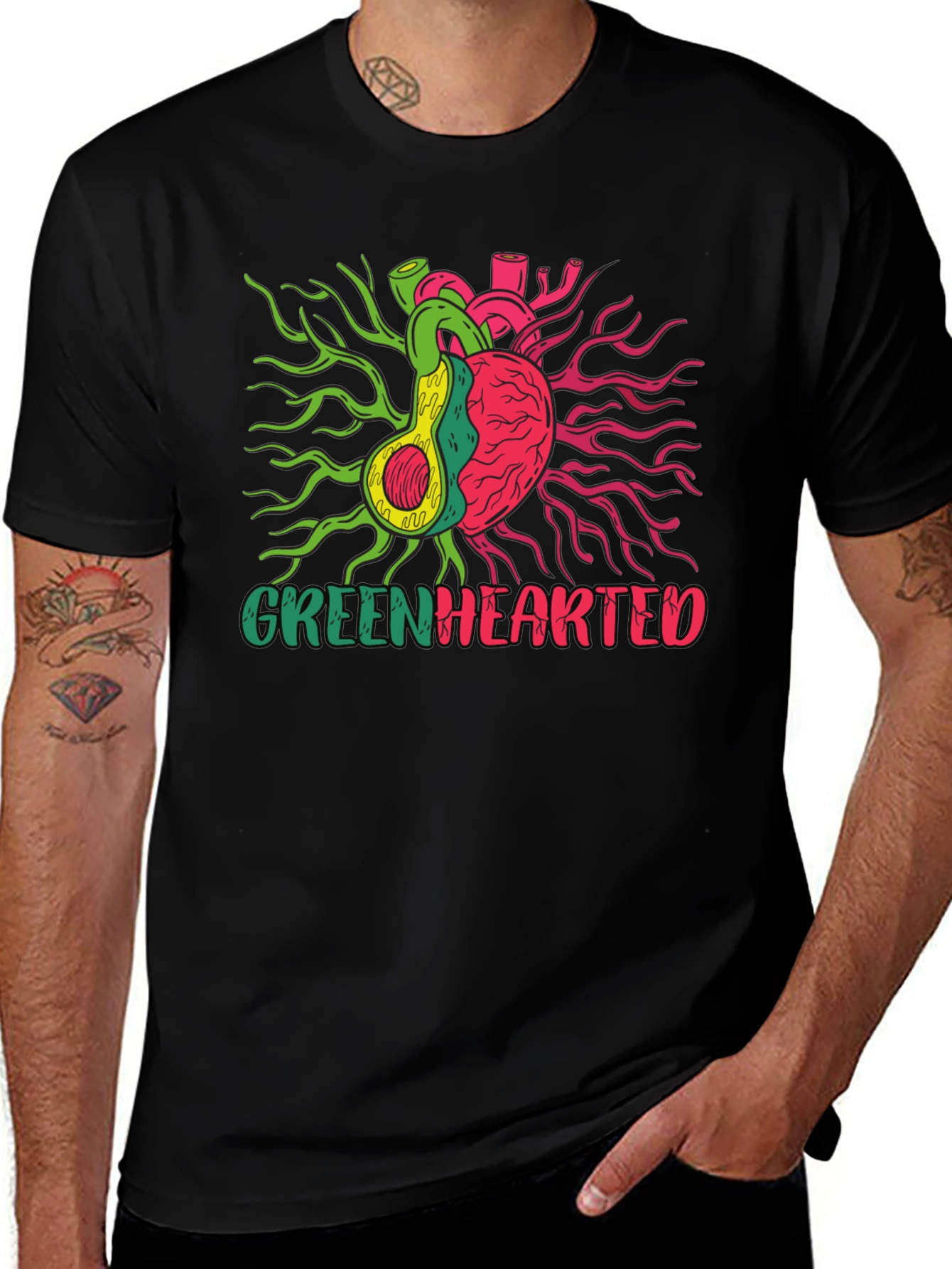 Variant 23 of Greenhearted Graphic Tee - Unique Avocado Heart Design
