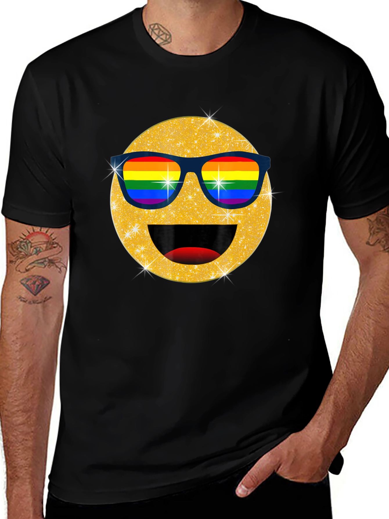 Variant 18 of Pride Emoji T-Shirt - Glitter Rainbow Sunglasses Smile Tee