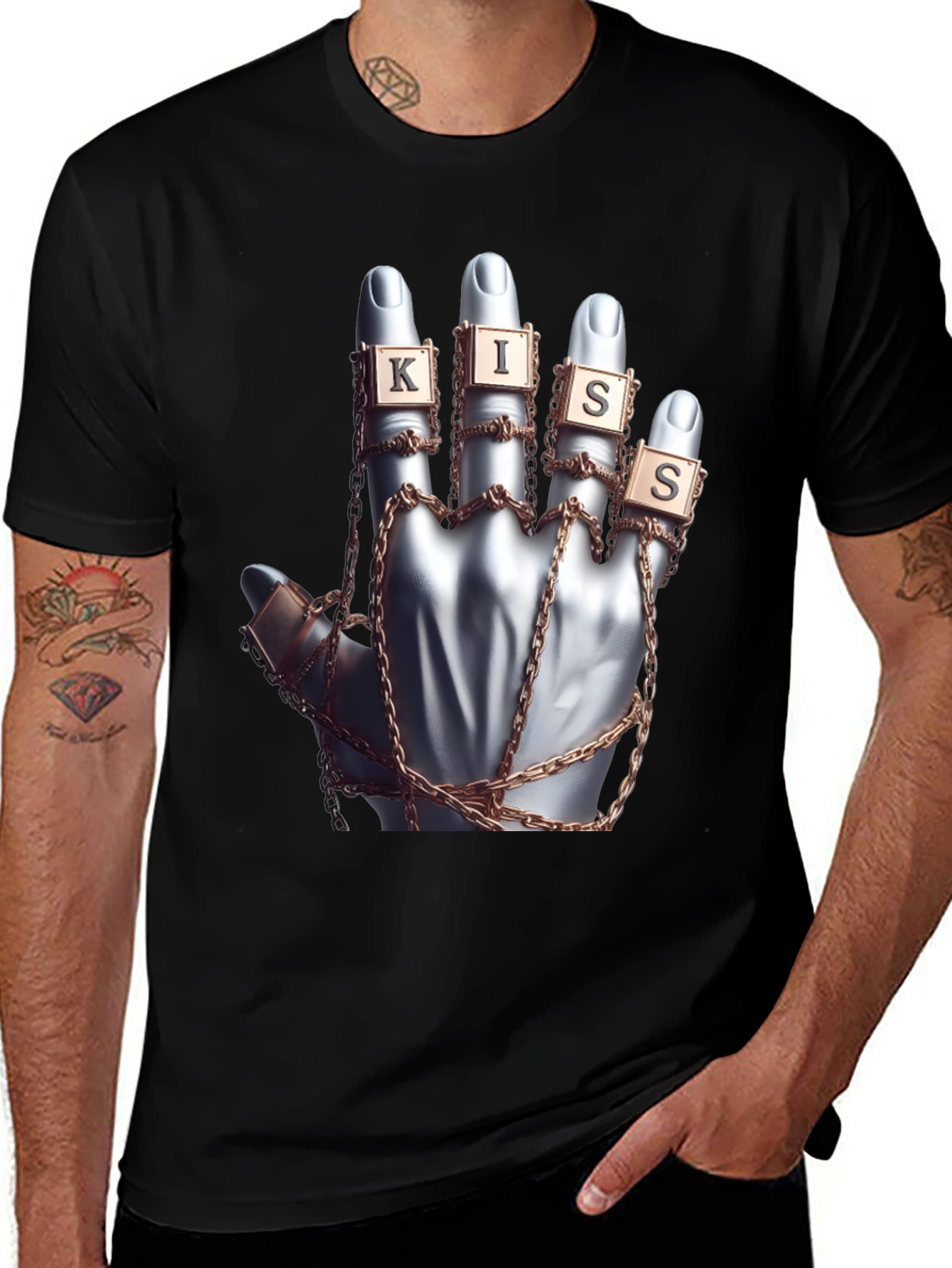 Variant 14 of Hand KISS Graphic Black T-Shirt