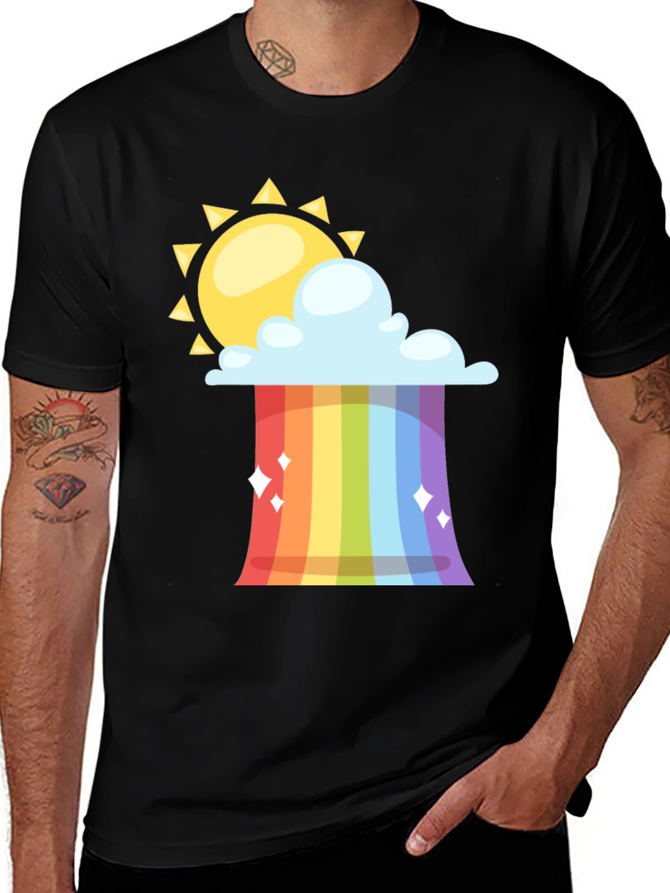 Variant 19 of Rainbow Cloud & Sun Graphic Tee - Black