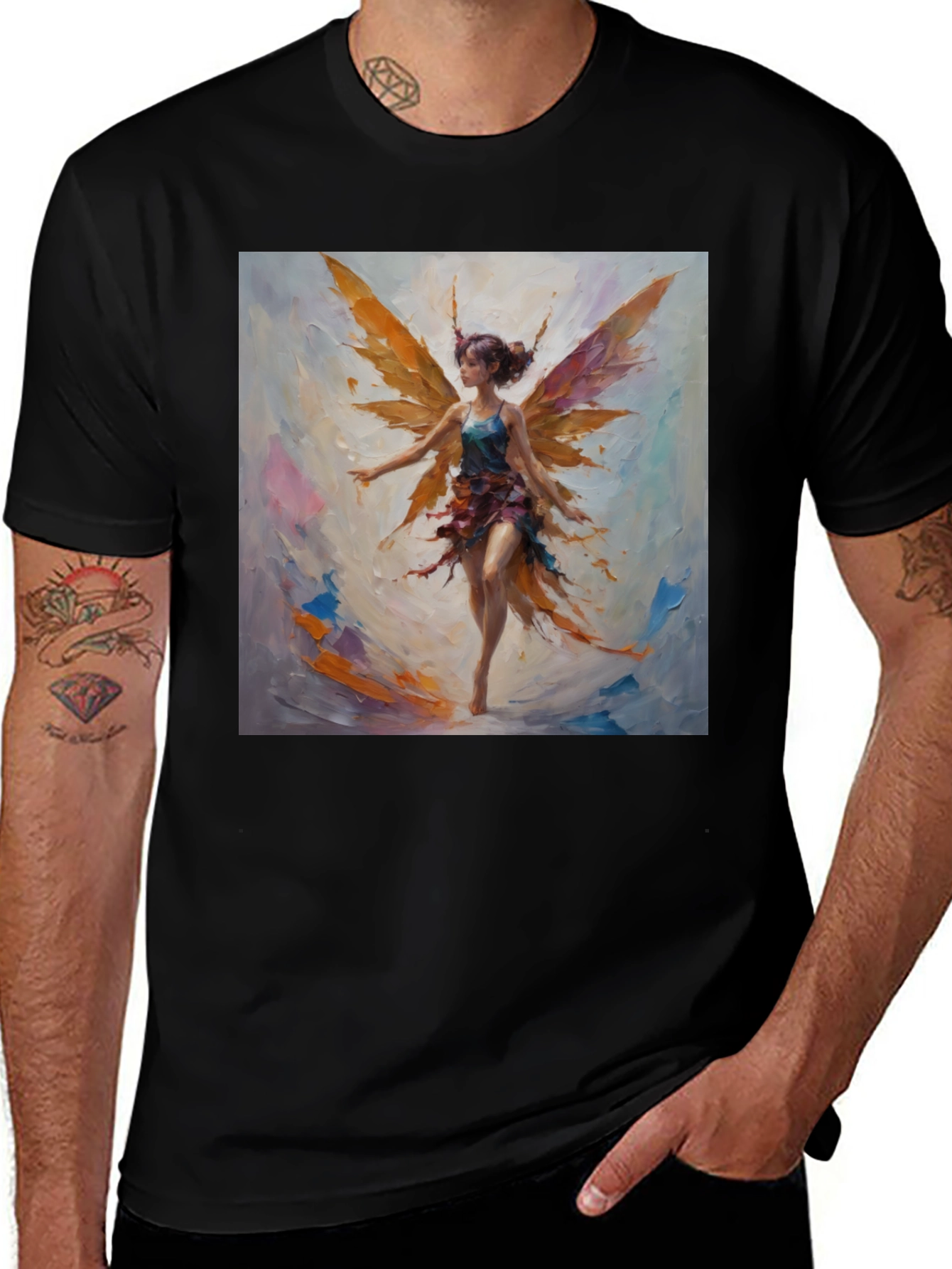 Variant 23 of Fantasy Fairy Graphic Tee - Artistic Black T-Shirt