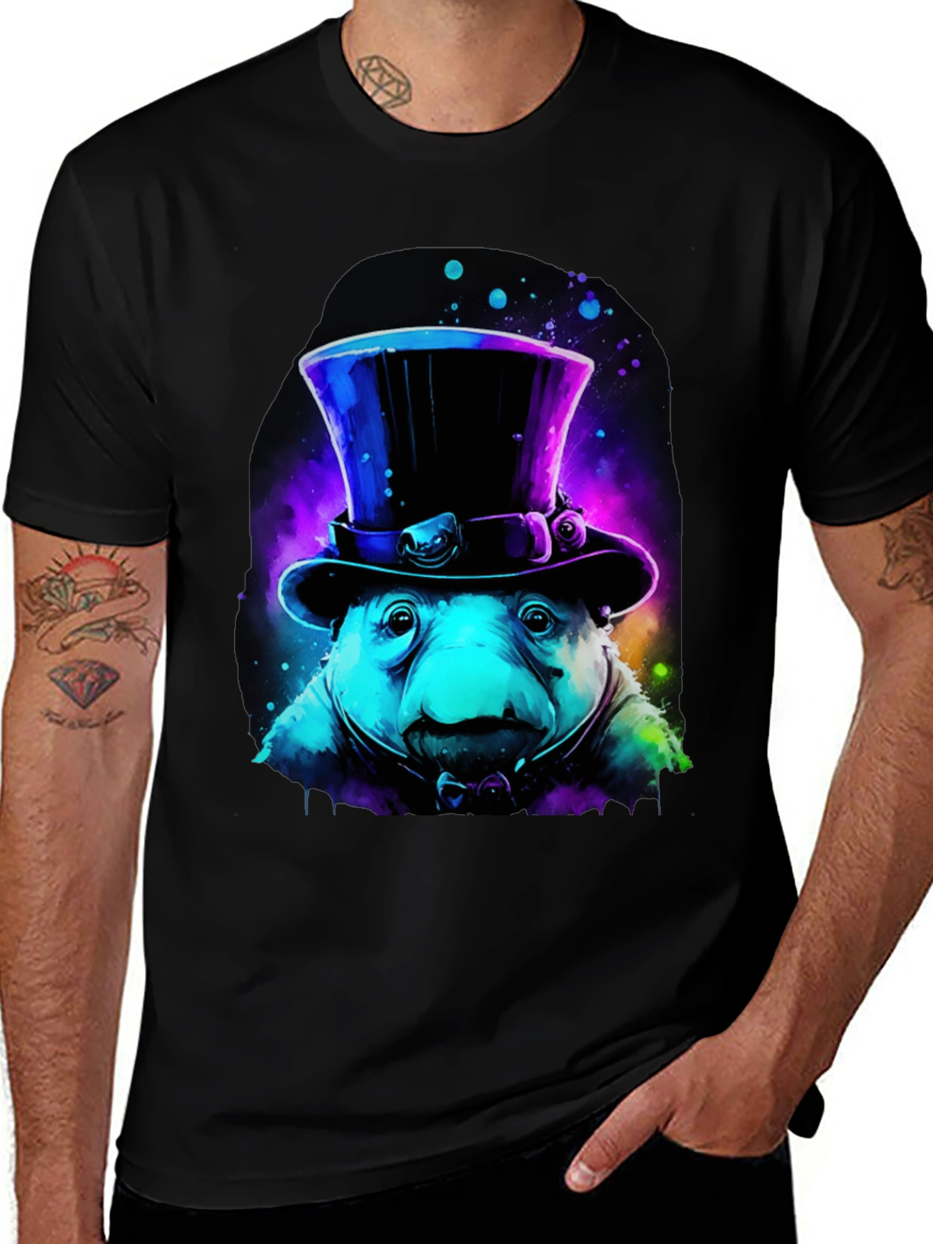 Variant 10 of Neon Top Hat Otter Graphic Tee