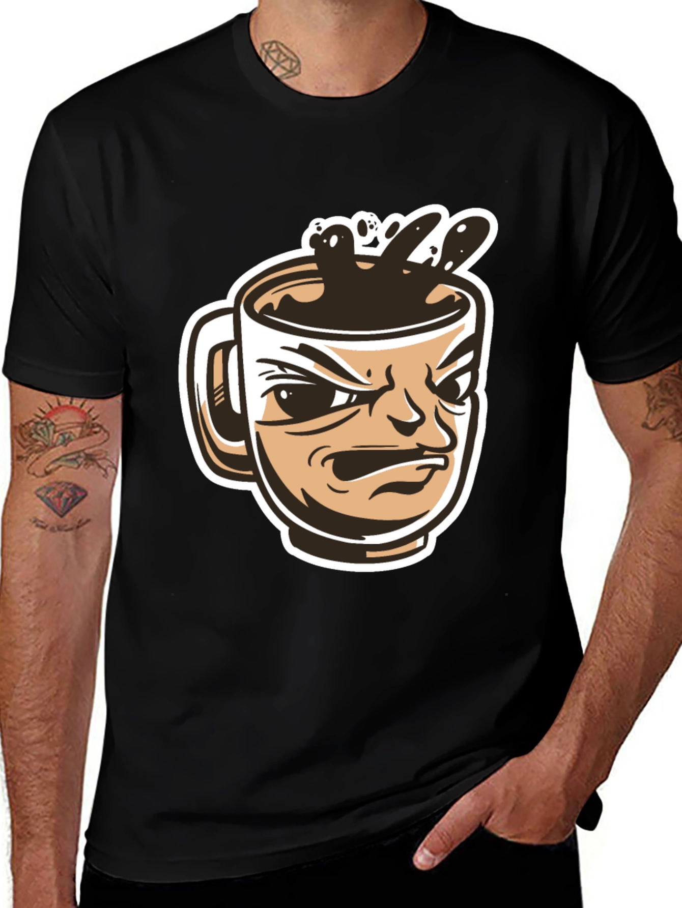 Variant 5 of Angry Coffee Mug Graphic T-Shirt - Black