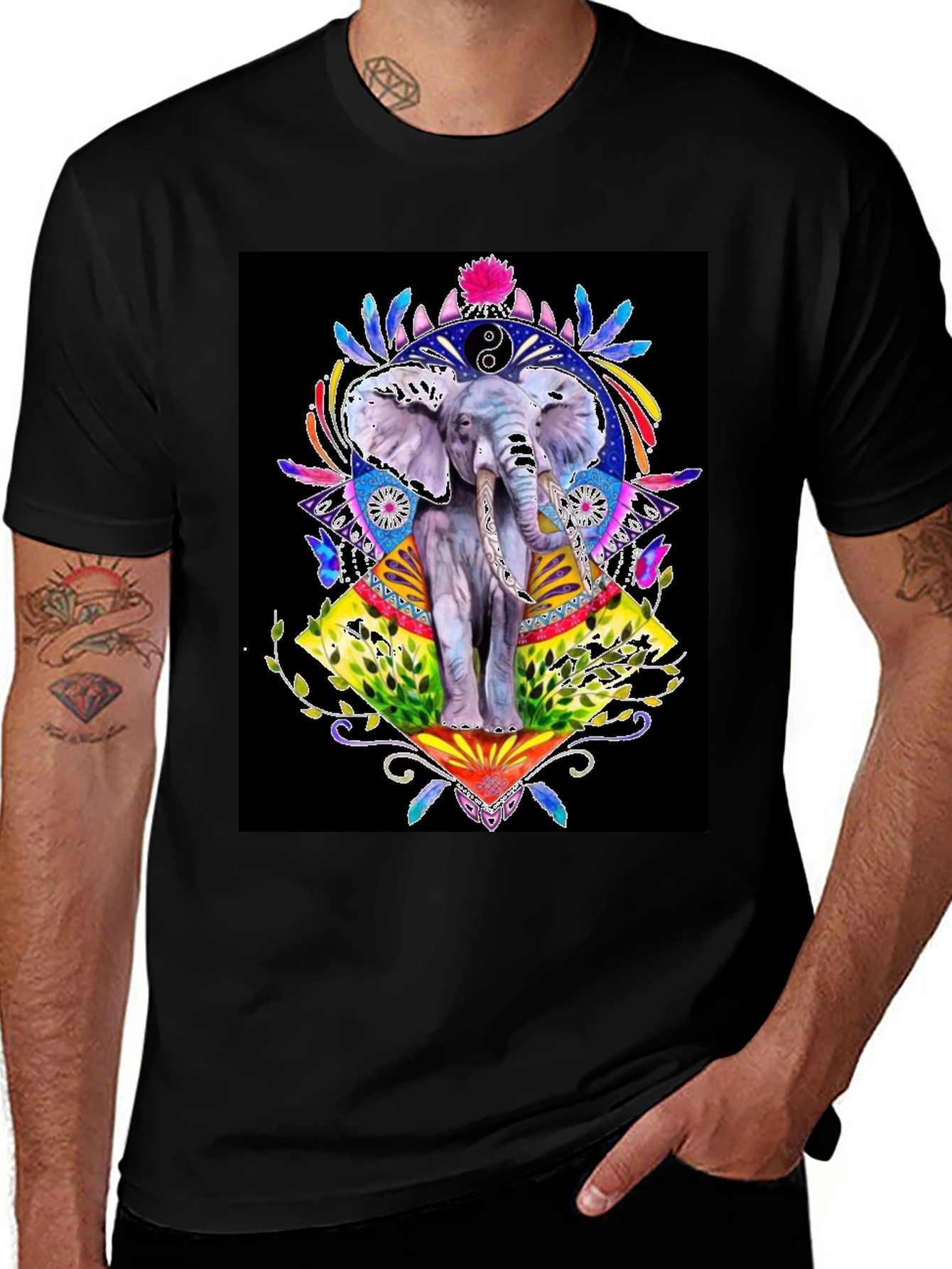 Variant 29 of Elephant Art Graphic T-Shirt - Unisex Black Tee