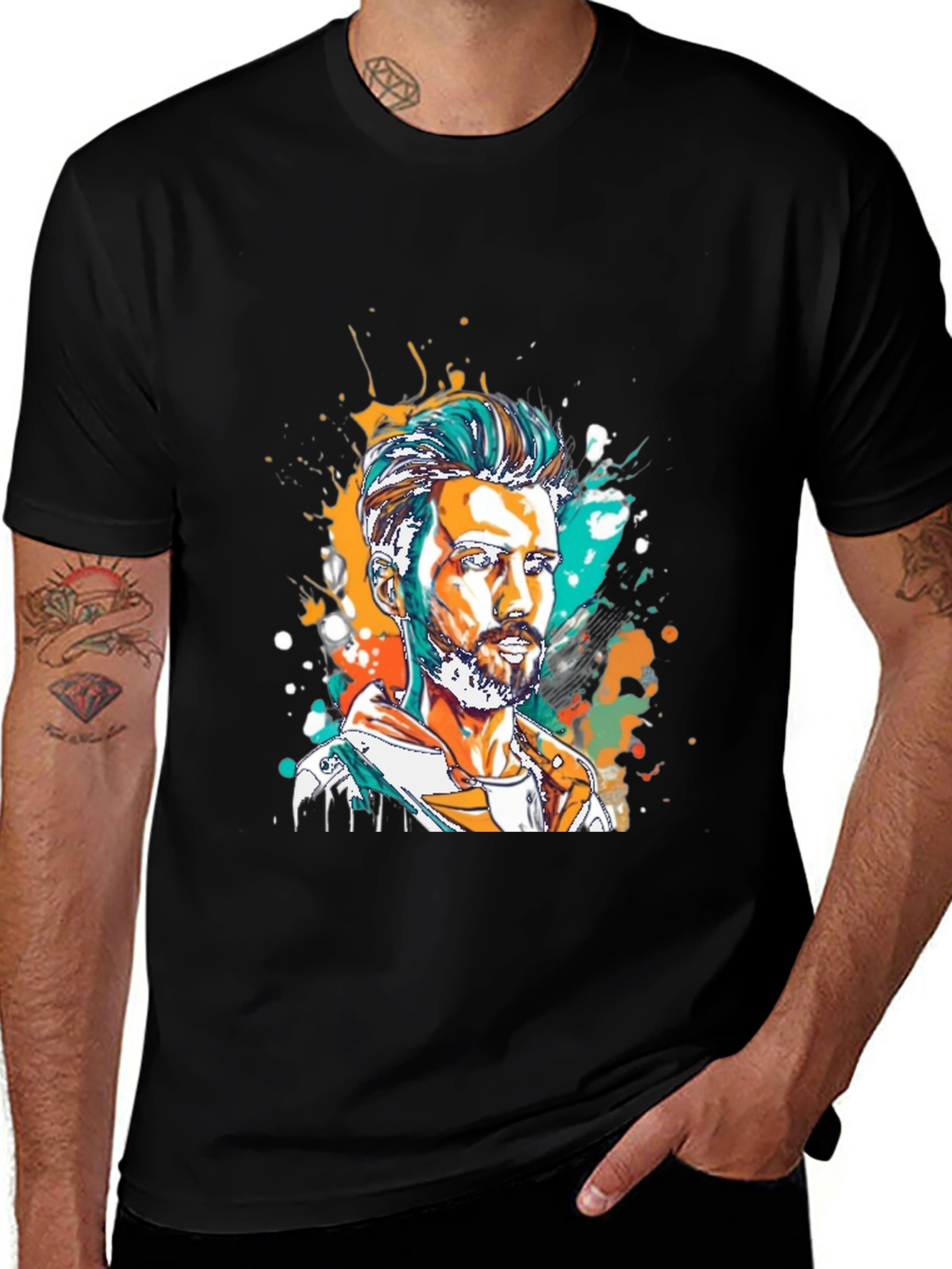 Black Artistic Man Portrait Graphic Tee main image