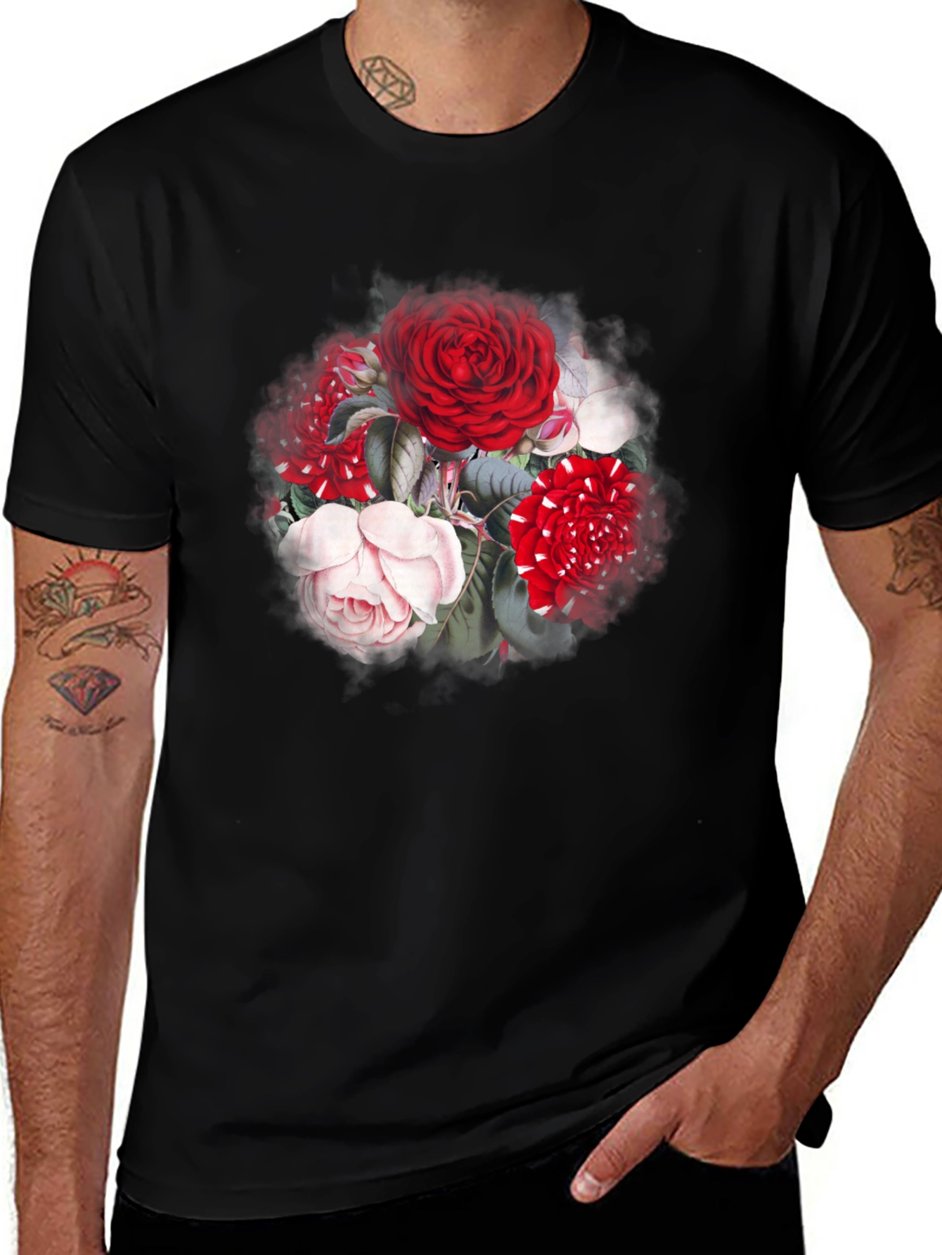 Variant 21 of Floral Print Black T-Shirt