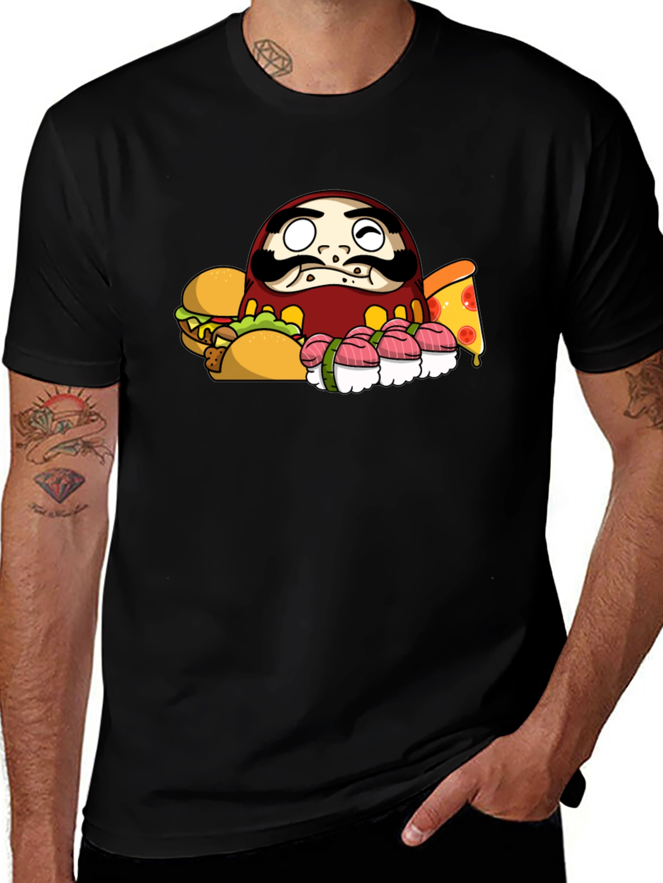 Variant 6 of Daruma Doll Fast Food Black T-Shirt