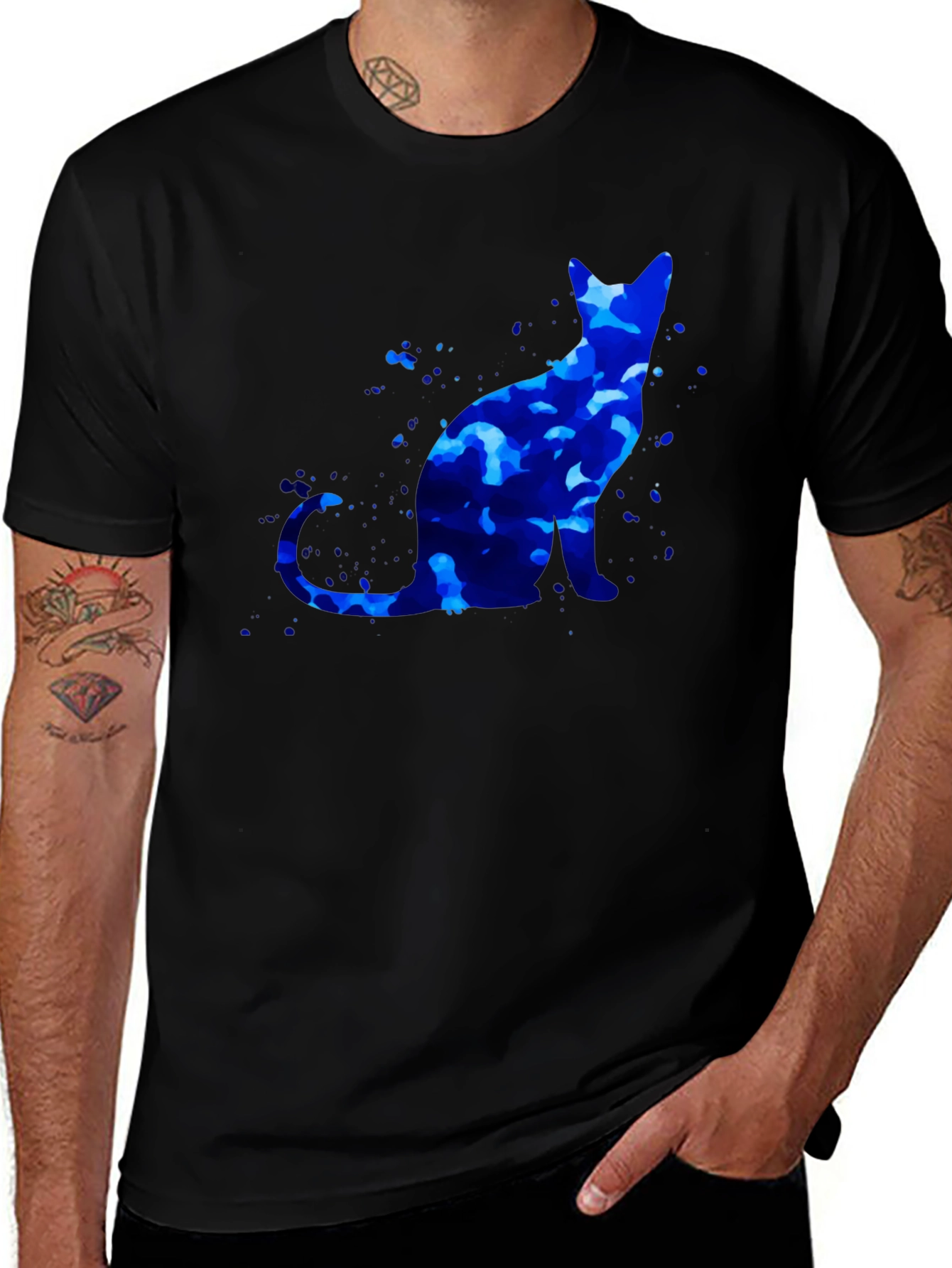 Blue Cat Graphic T-Shirt - Artistic Design