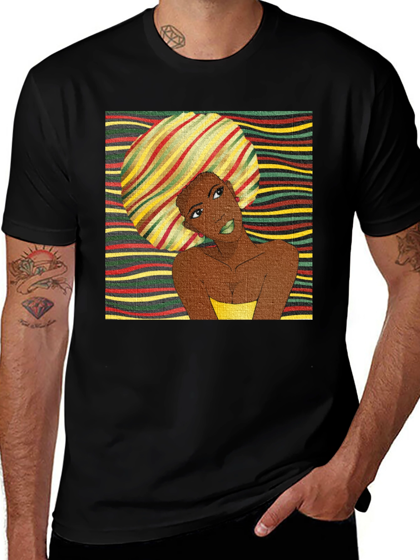 Variant 27 of Stylish Afro Woman Graphic Tee - Black Cotton