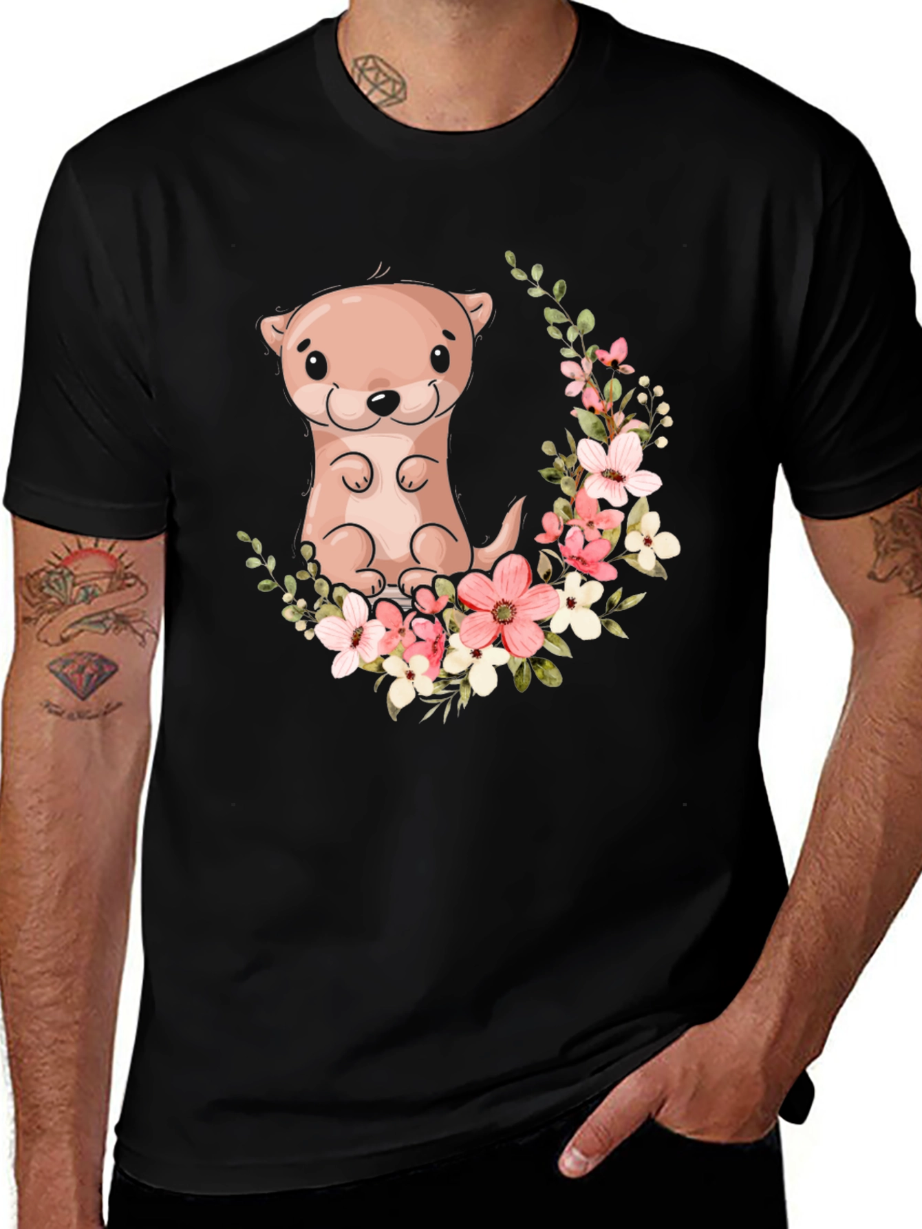 Variant 19 of Otter Floral Graphic Tee - Black