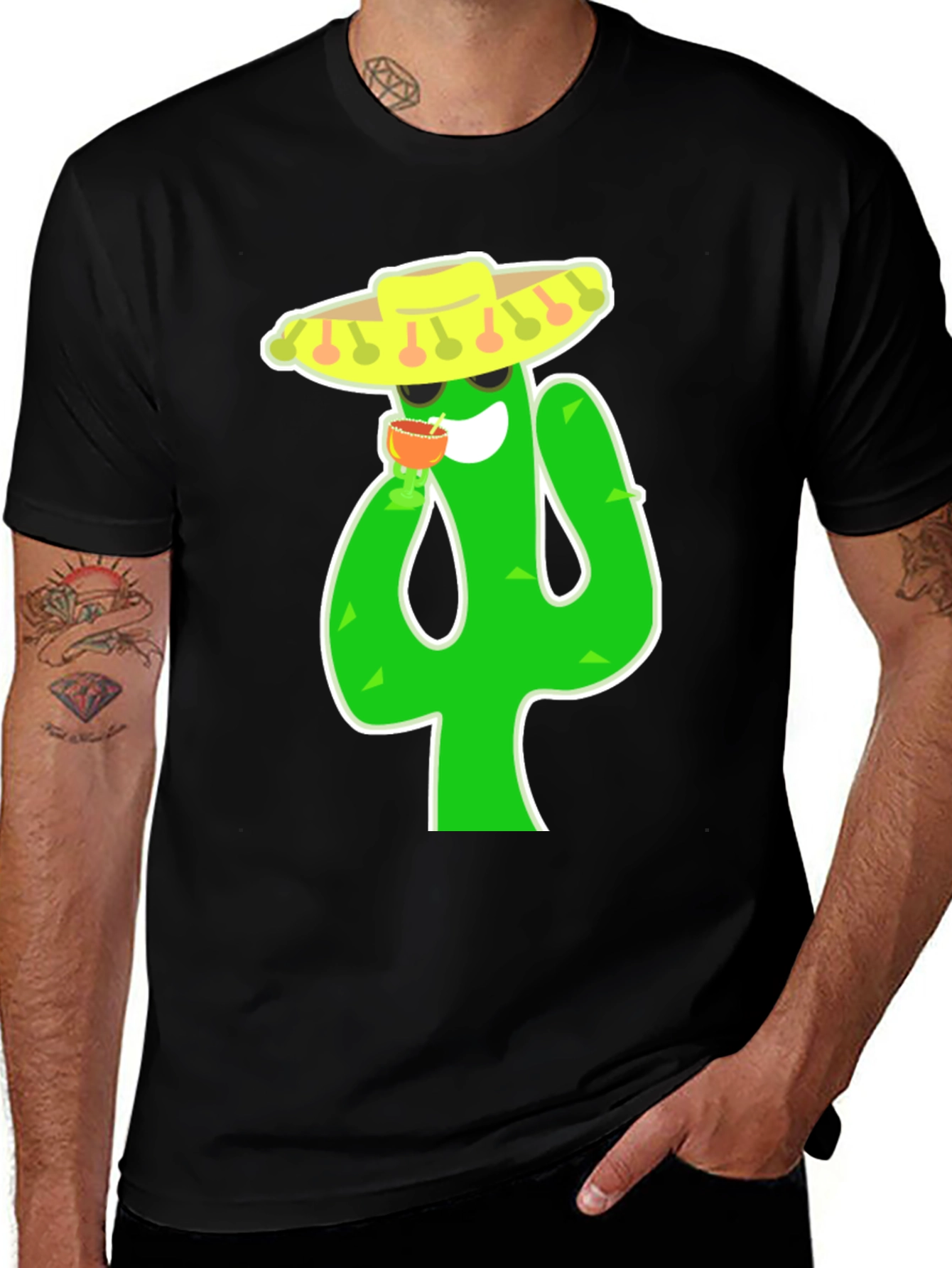 Variant 29 of Cactus Fiesta T-Shirt - Black Cotton Tee
