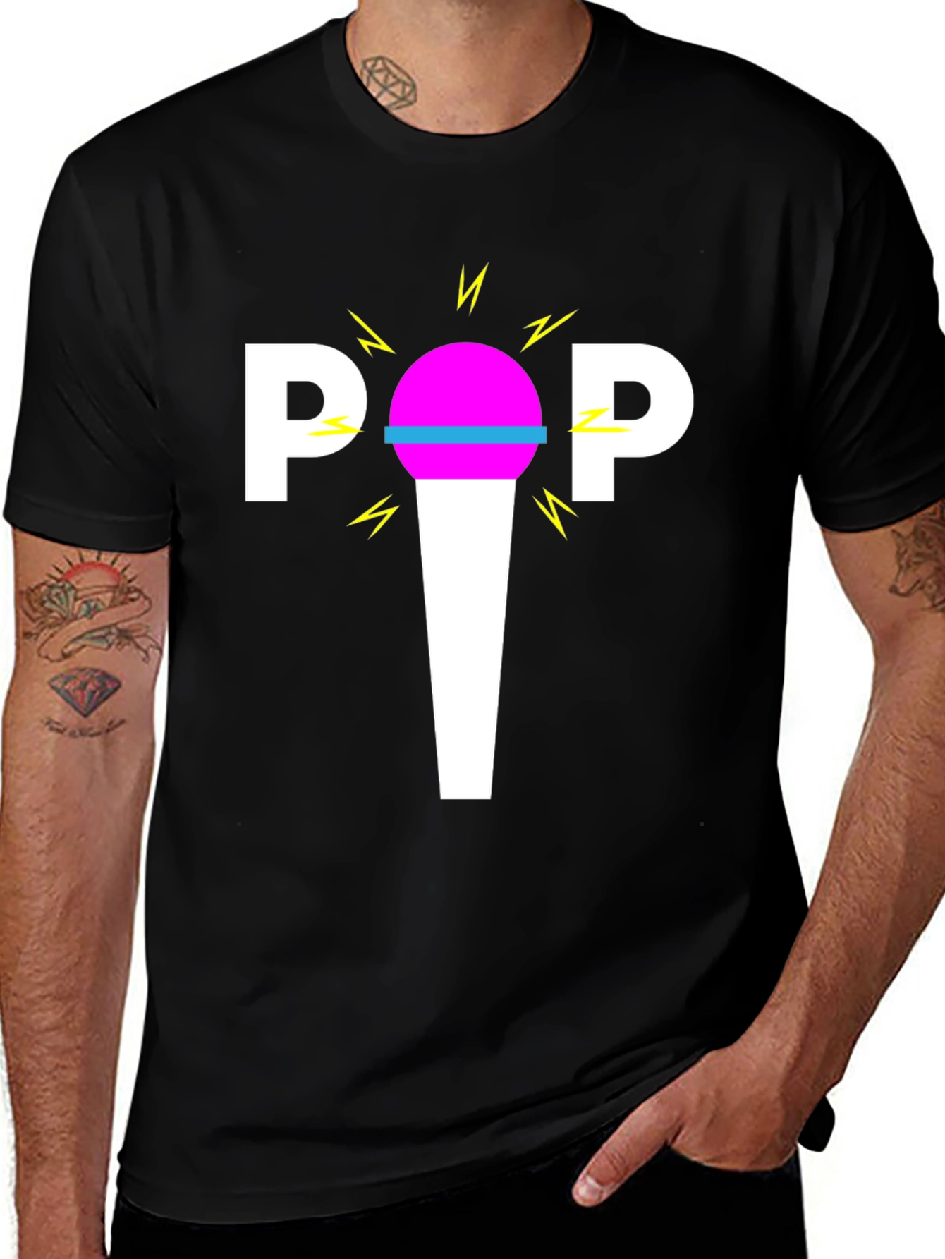 Variant 20 of Retro "POP" Graphic Tee - Black Cotton Blend