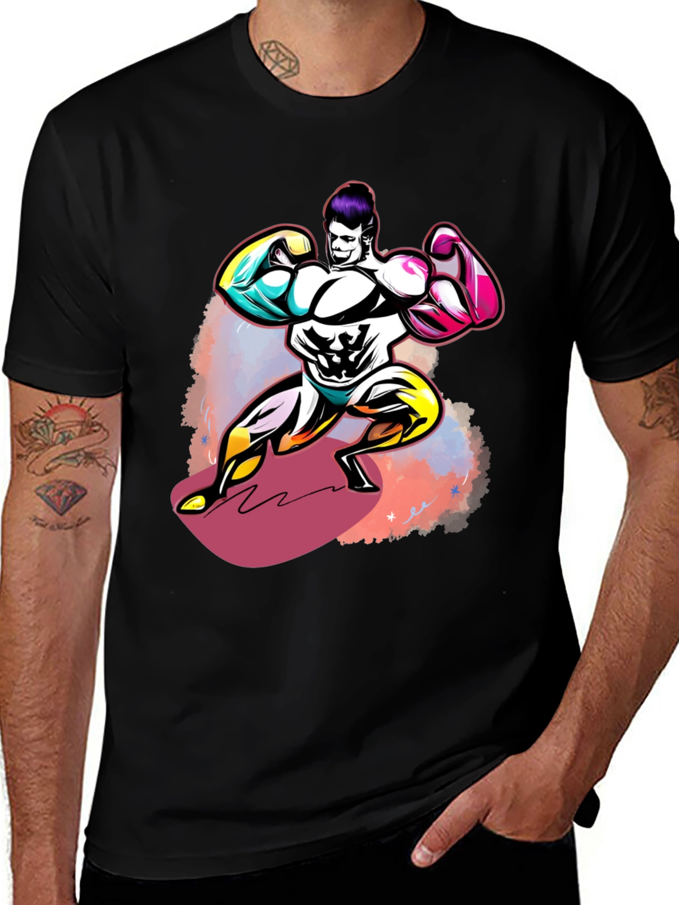 Variant 8 of Bold Graphic T-Shirt: Muscled Cartoon Man Design