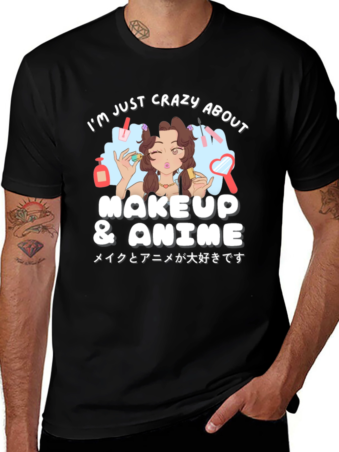 Variant 16 of Crazy About Makeup & Anime Black T-Shirt