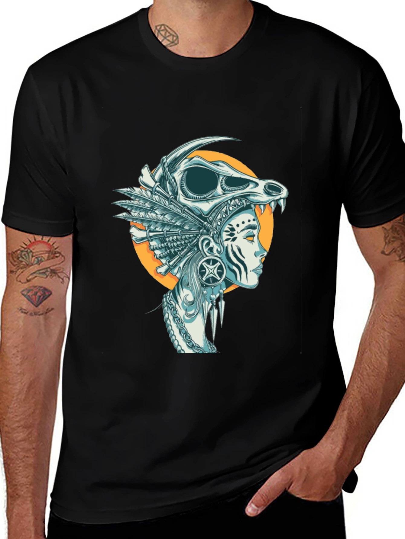 Variant 2 of Skull Headdress Graphic Tee - Black