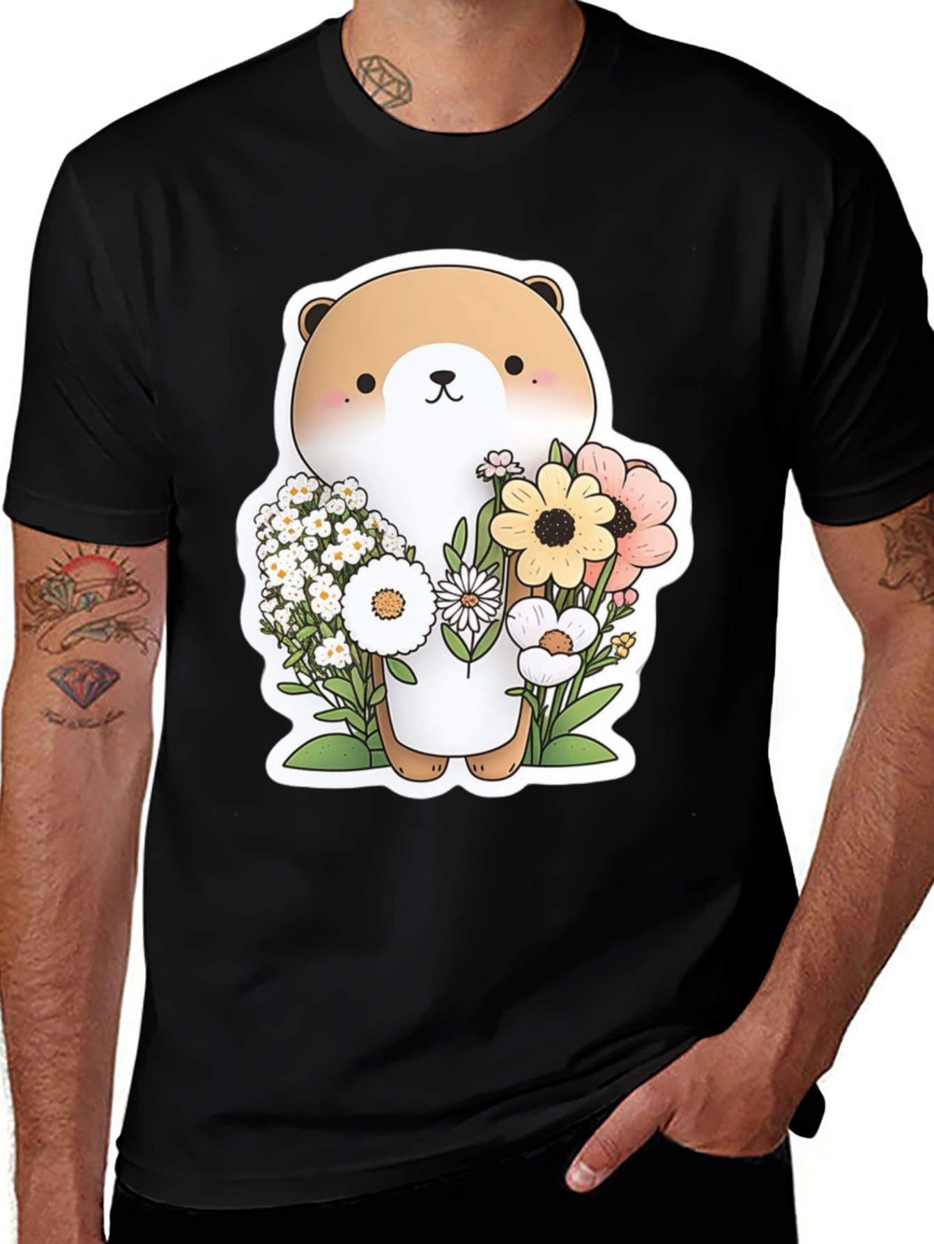 Variant 24 of Cute Otter Floral T-Shirt - Unisex