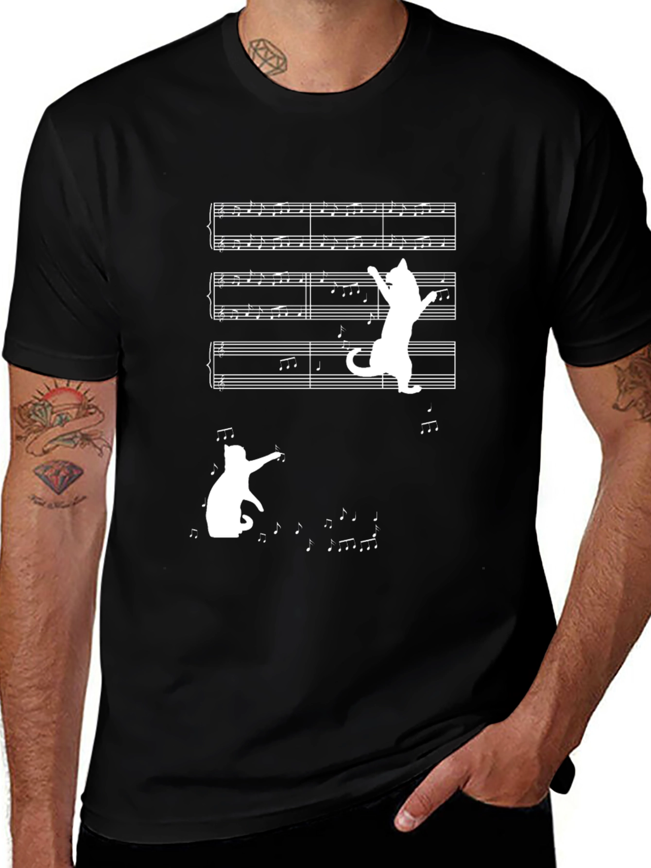 Variant 22 of Musical Cat Tee - Black Cotton T-Shirt