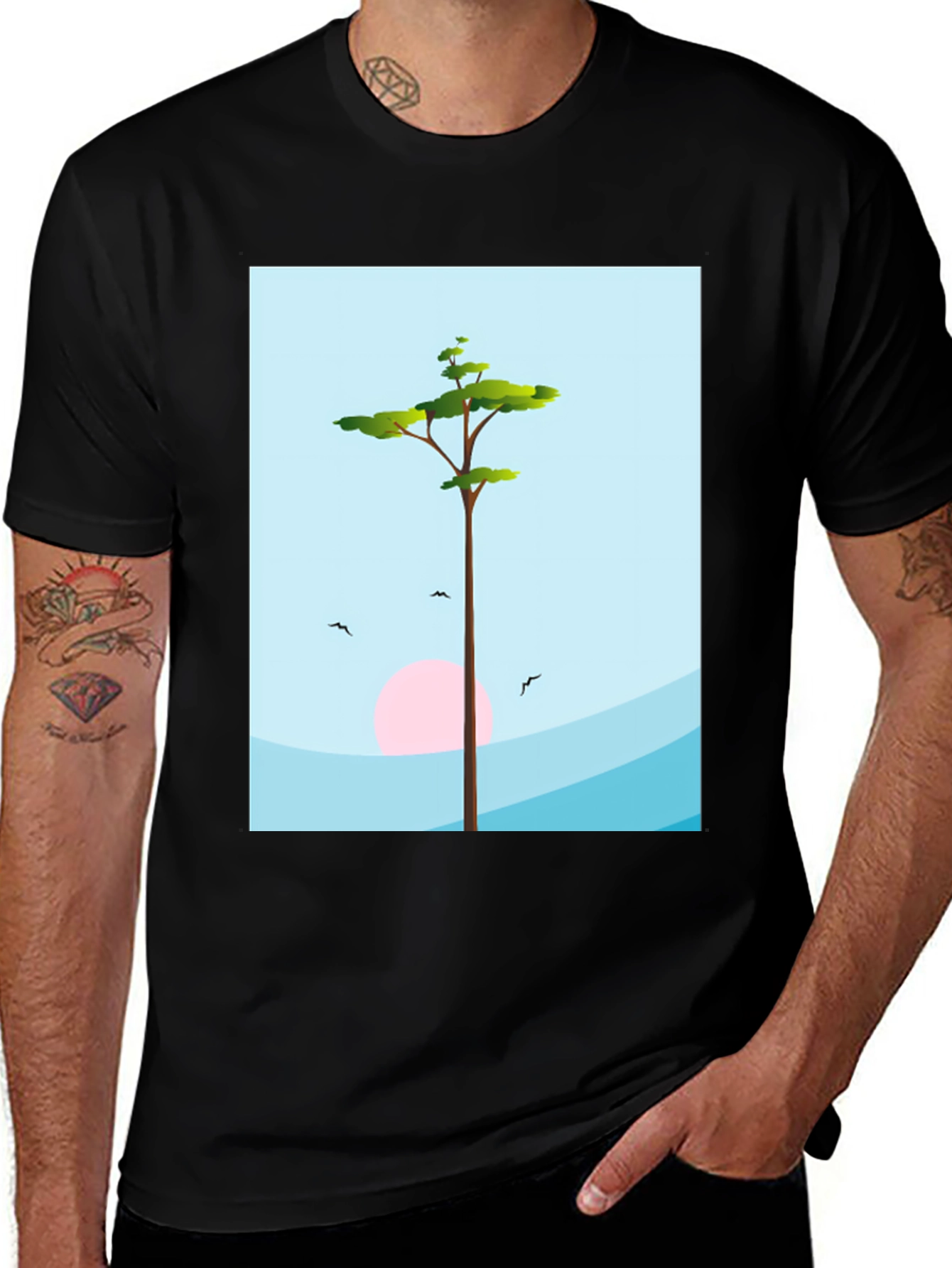 Variant 3 of Nature Scene Graphic Tee - Black
