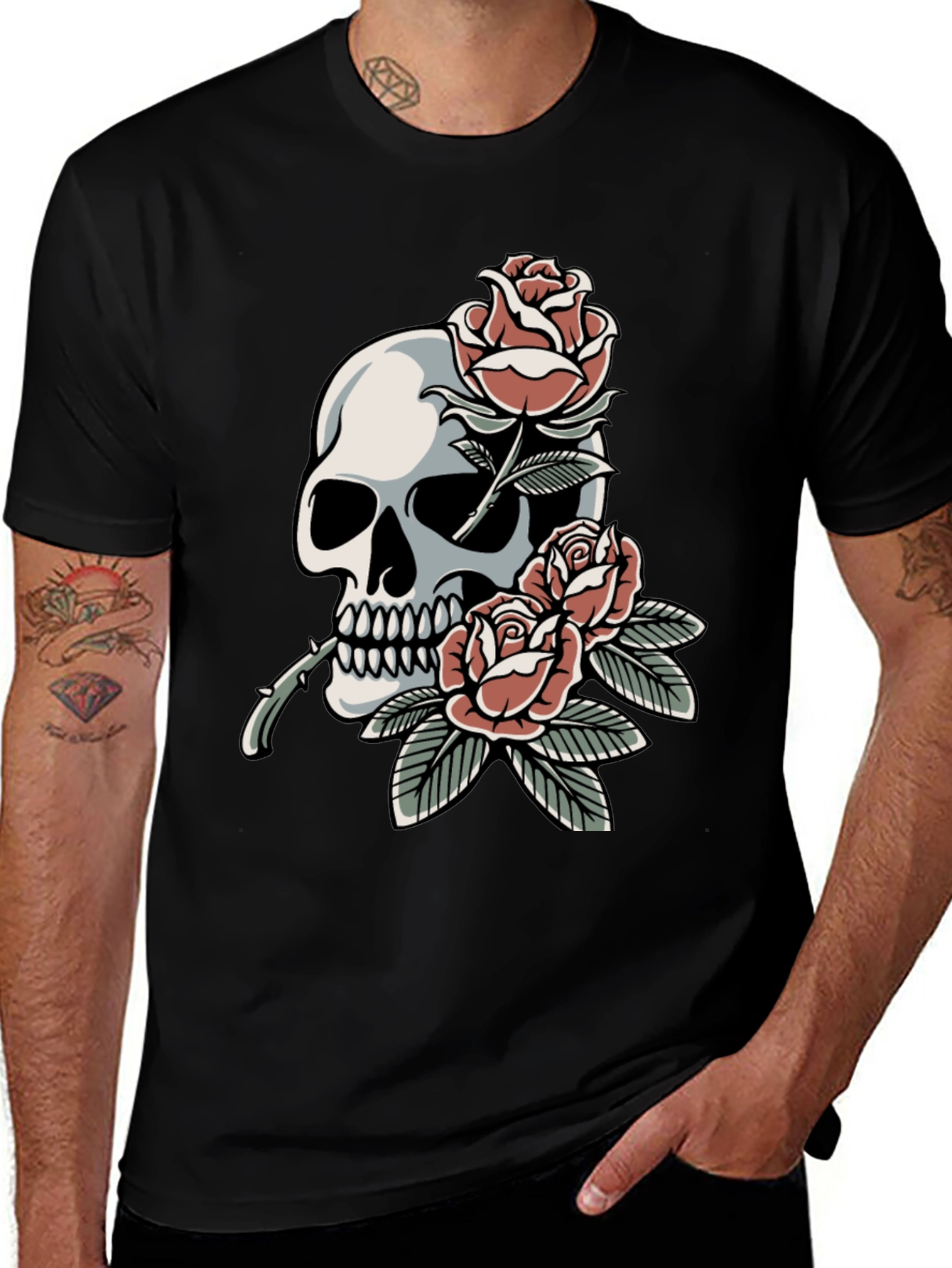 Variant 28 of Skull & Roses Graphic T-Shirt - Dark Aesthetic