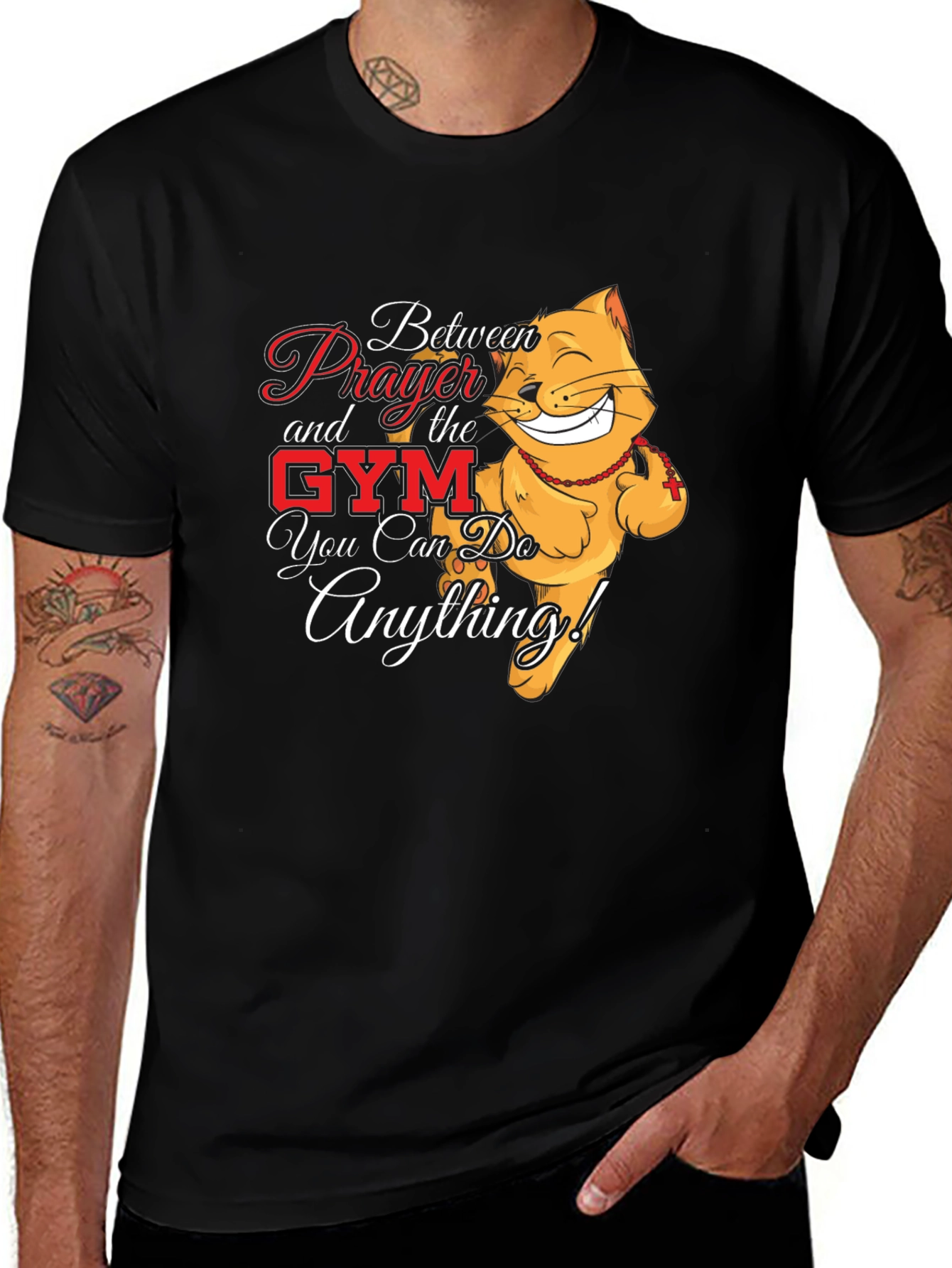 Variant 9 of Prayer Gym Cat Black T-Shirt