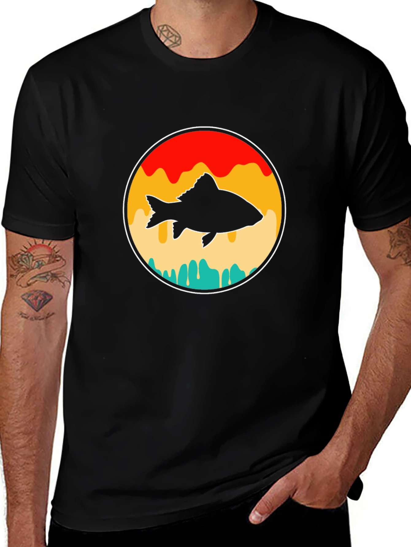 Retro Fish Graphic Tee - Black Unisex T-Shirt