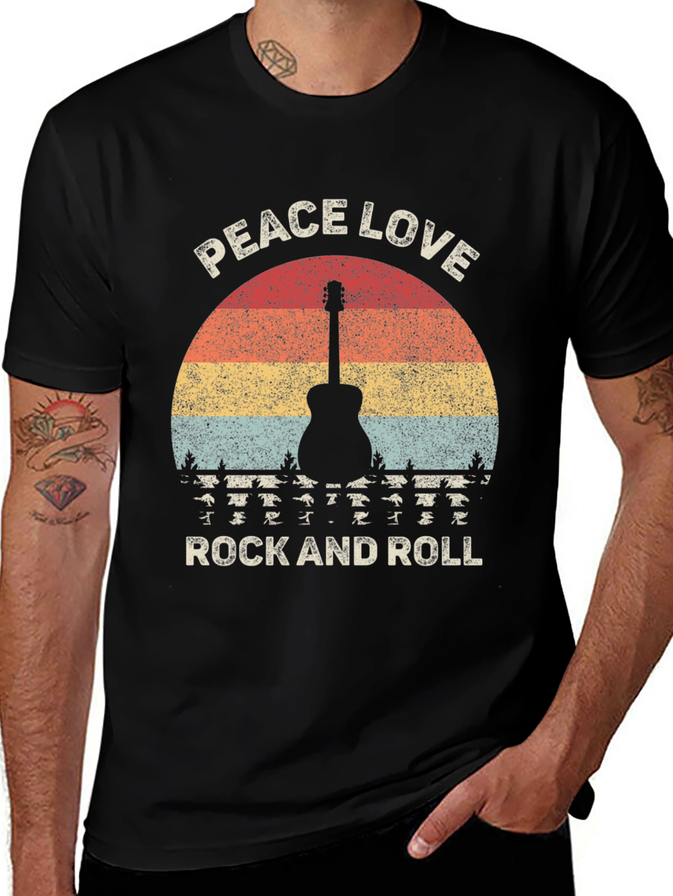 Variant 19 of Peace Love Rock and Roll Graphic Tee - Retro Guitar T-Shirt