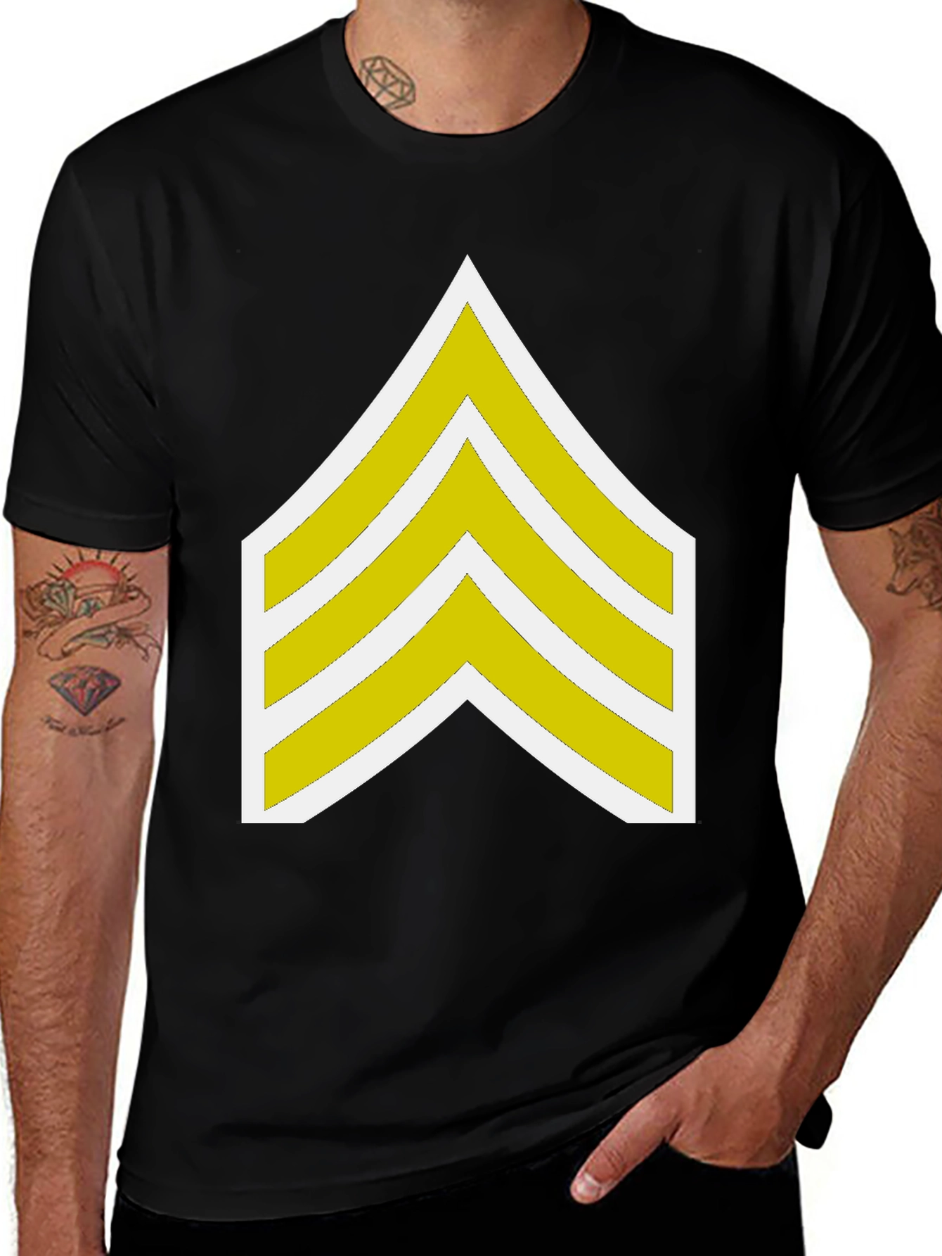 Variant 8 of Black T-Shirt with Sergeant Stripes Graphic