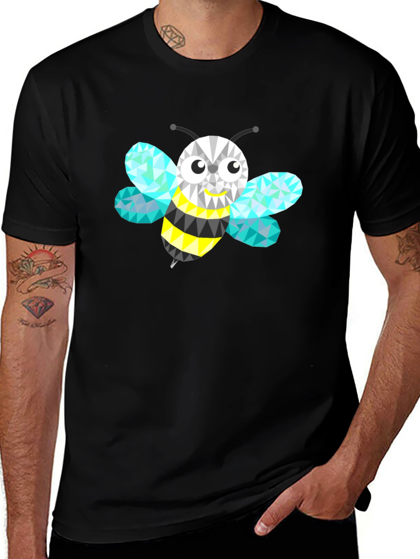 Variant 25 of Geometric Bee Graphic Tee - Black