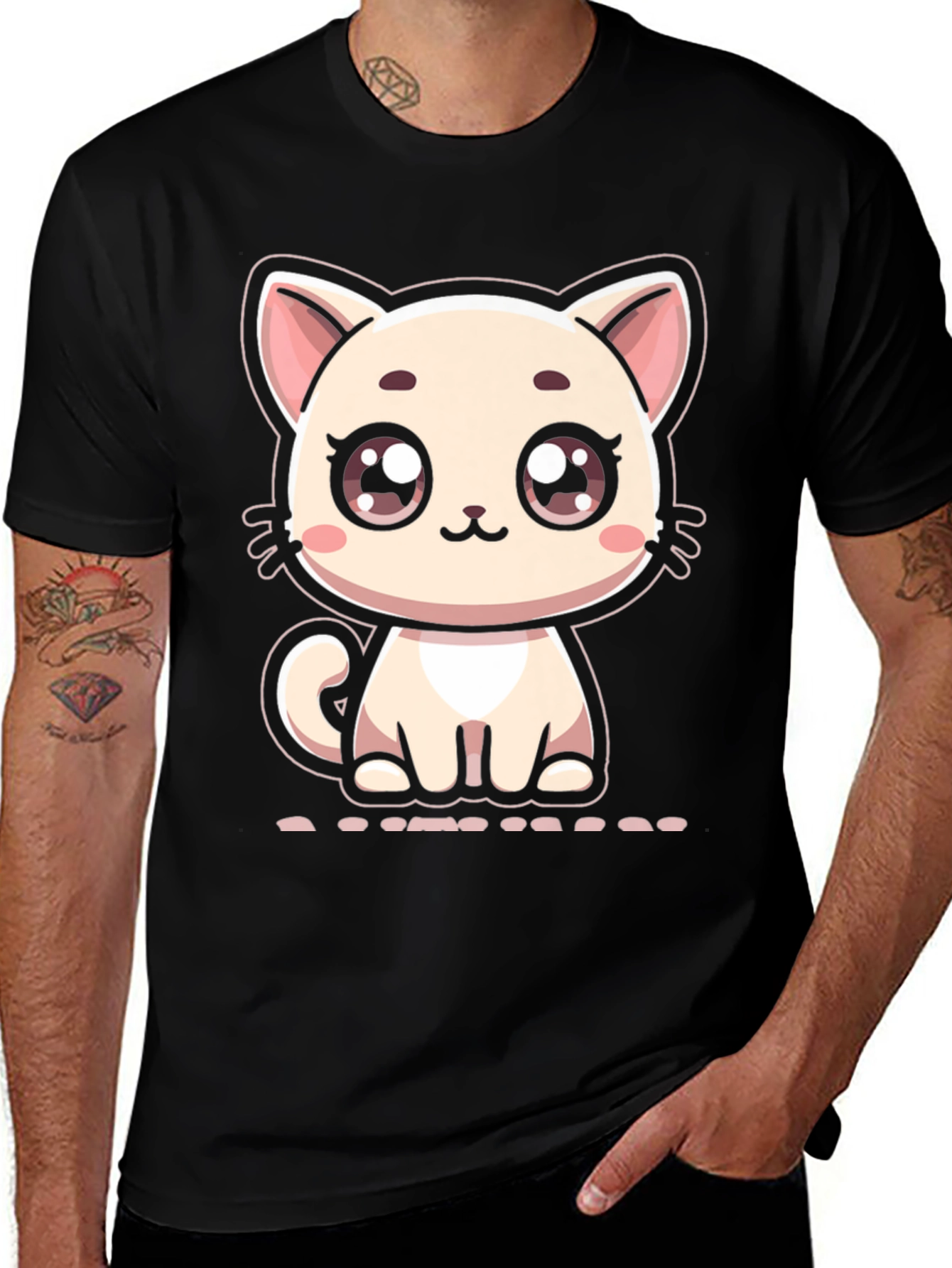 Variant 23 of Cute Cartoon Kitten Graphic Black T-Shirt