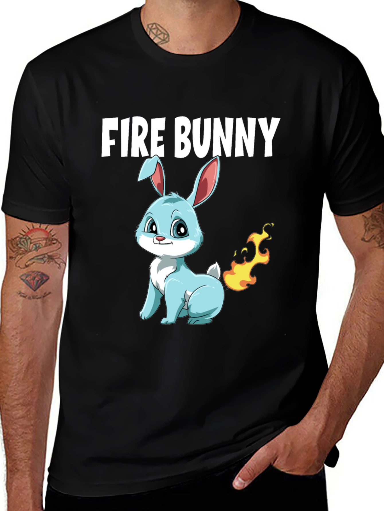 Fire Bunny T-Shirt - Cute Cartoon Design